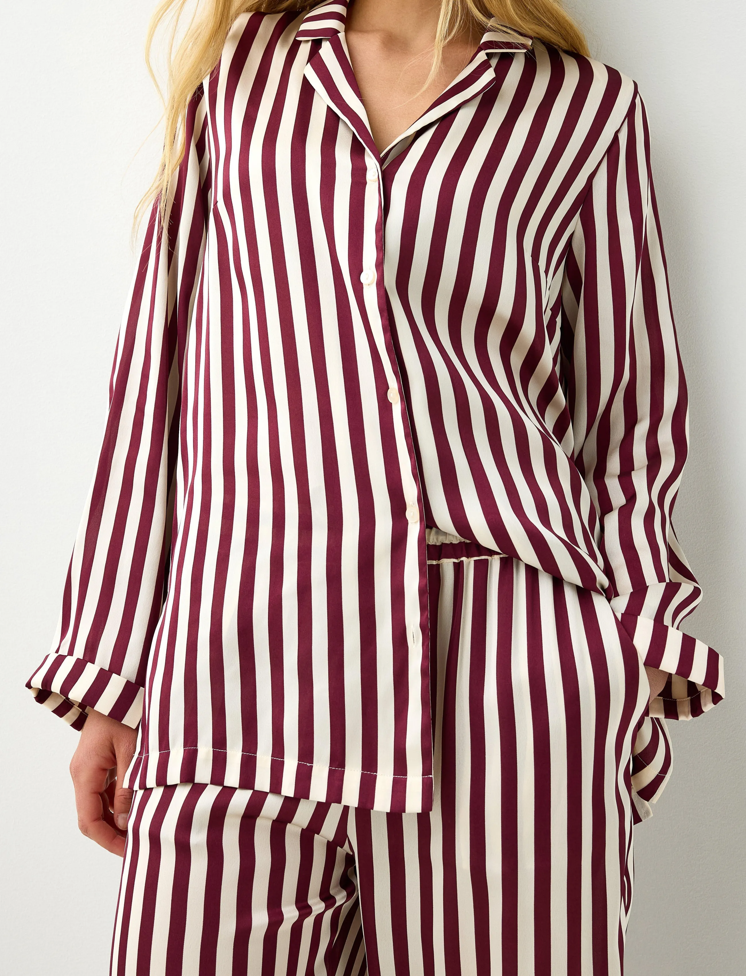 Lindex - Pyjama set in satin - pyjamas - dark dusty red - 4