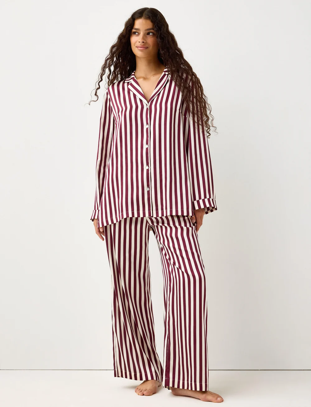 Lindex - Pyjama set satin - pyjamas - white - 0