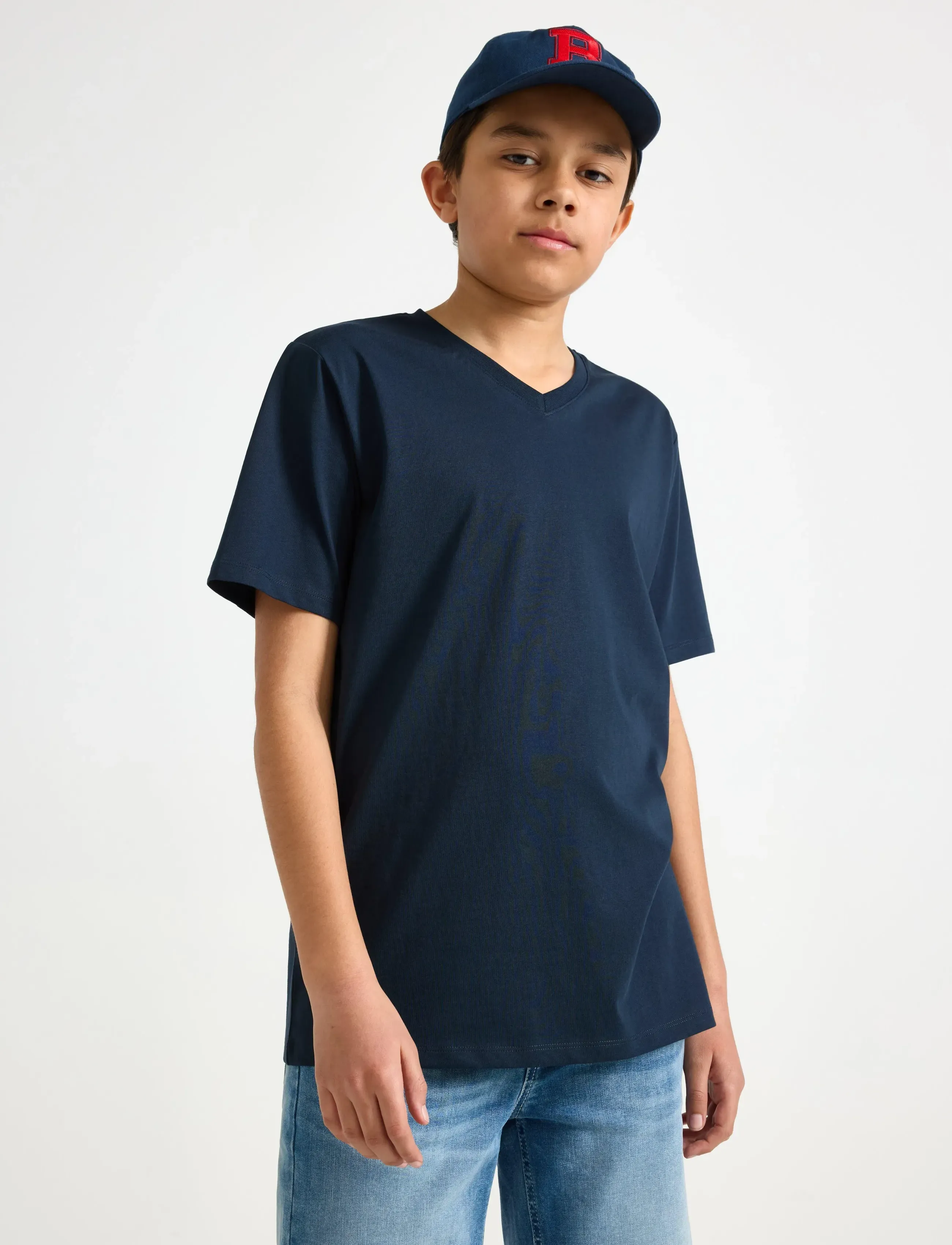 Lindex T Shirt V Neck, 128, Navy, T-Shirts > Kortærmede, Børn