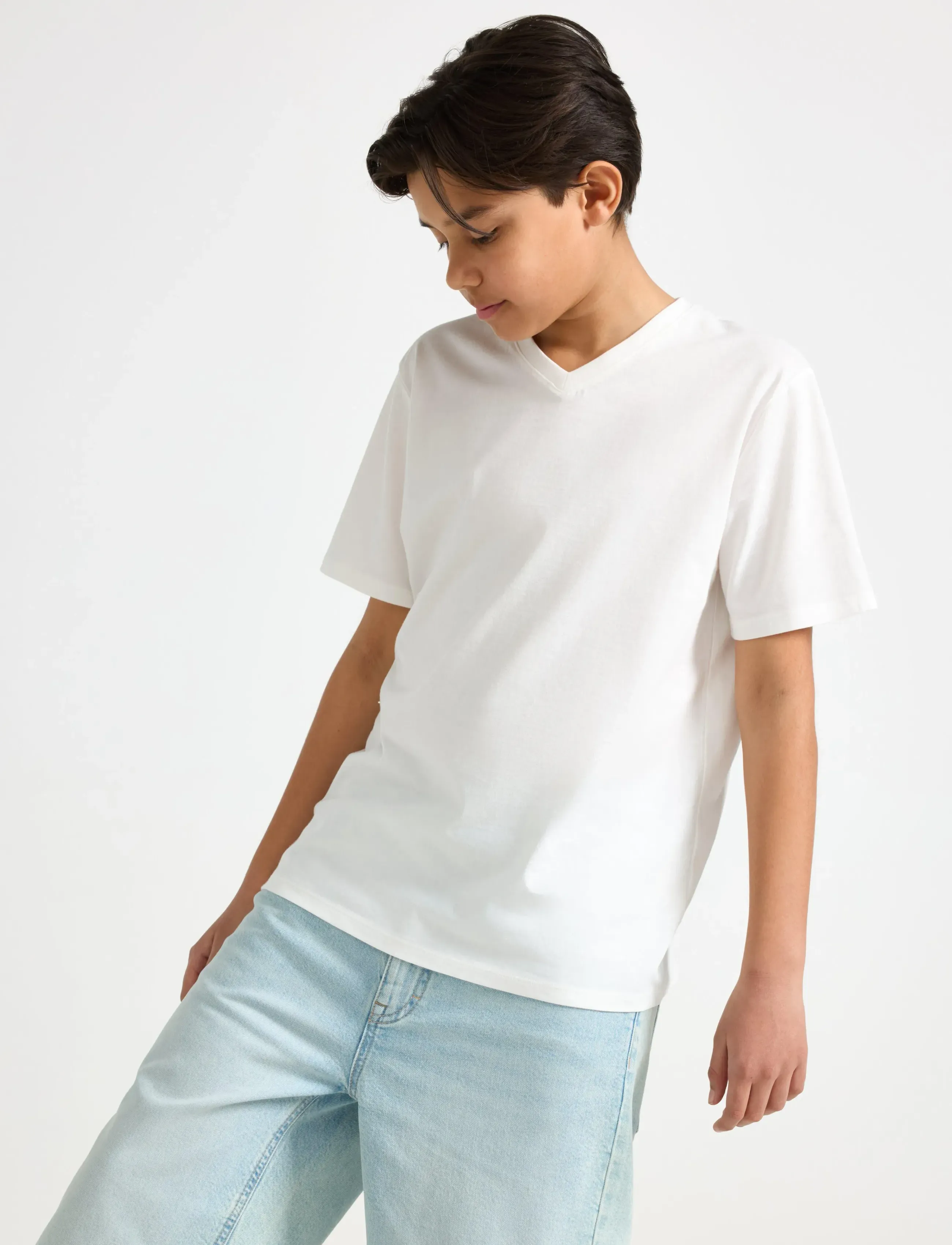Lindex T Shirt V Neck, 128, White, T-Shirts > Kortærmede, Børn