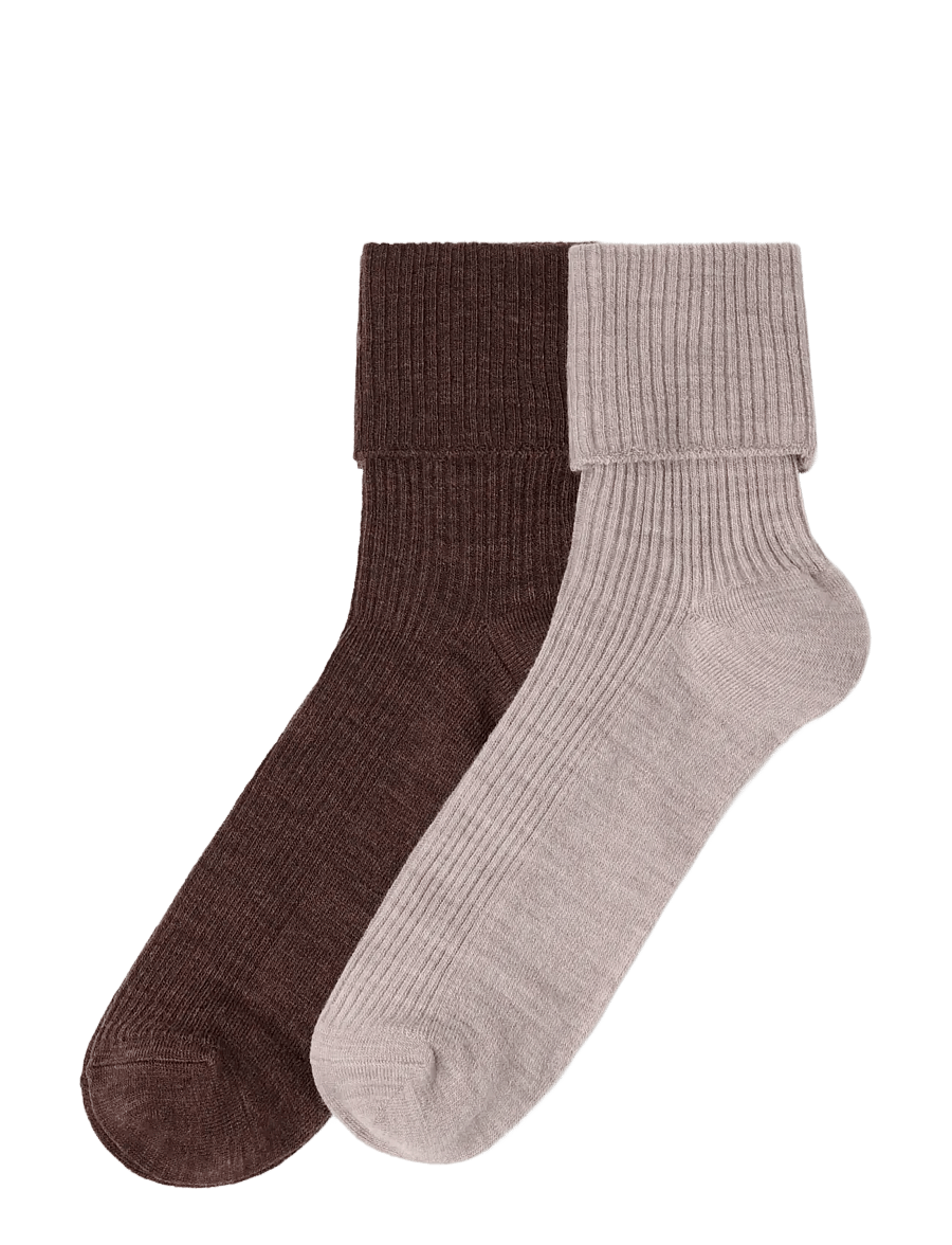 Lindex - 2-pack ribbed socks in merino wool blend - klassikalised sokid - dusty beige melange - 0