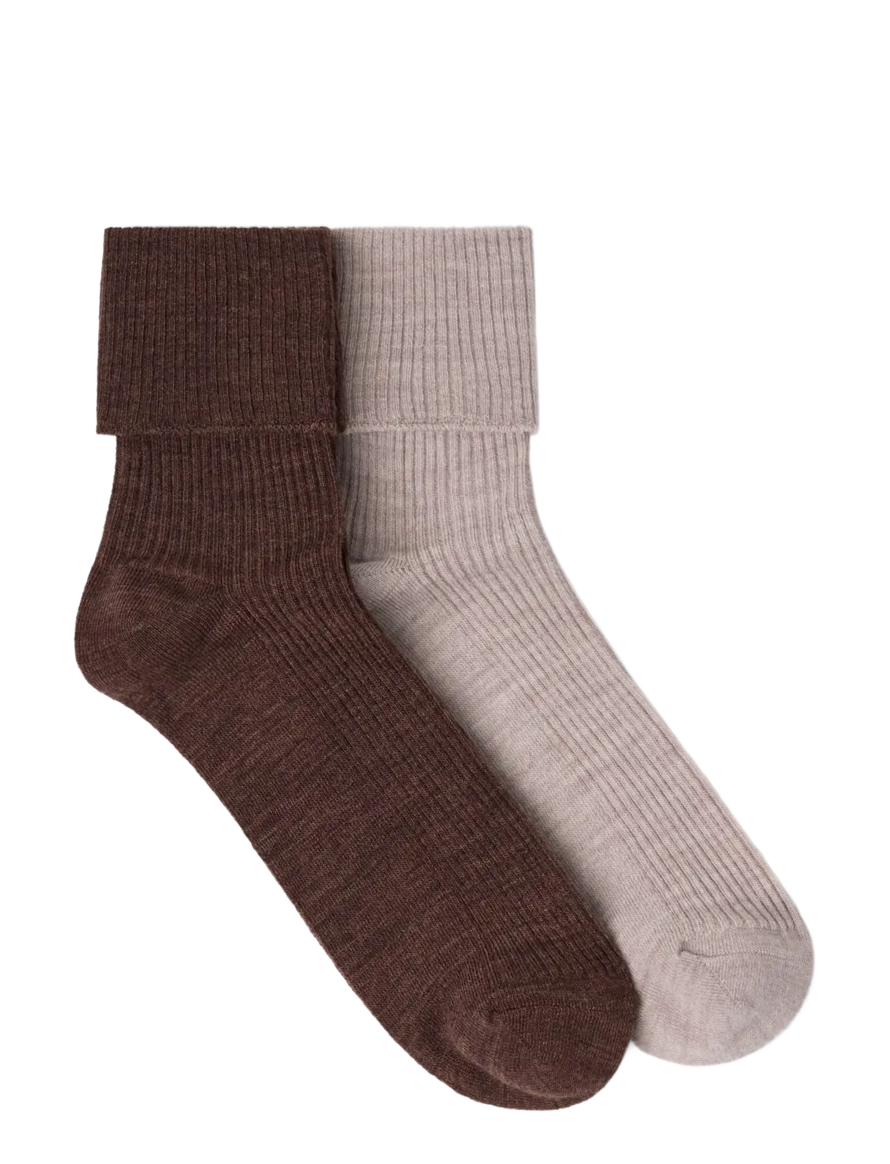 Lindex - 2-pack ribbed socks in merino wool blend - regular socks - dusty beige melange - 1