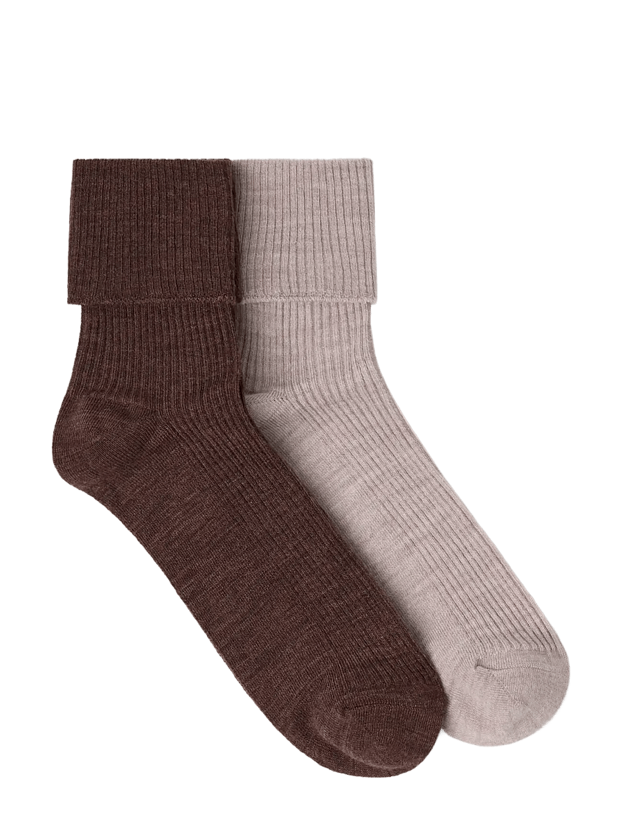 Lindex - 2-pack ribbed socks in merino wool blend - klassikalised sokid - dusty beige melange - 1
