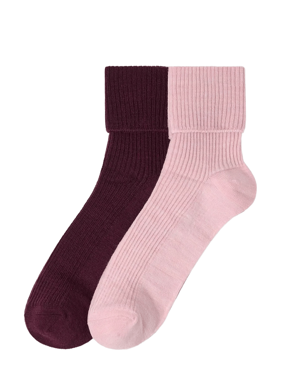 Lindex - 2-pack ribbed socks in merino wool blend - almindelige strømper - light pink - 0