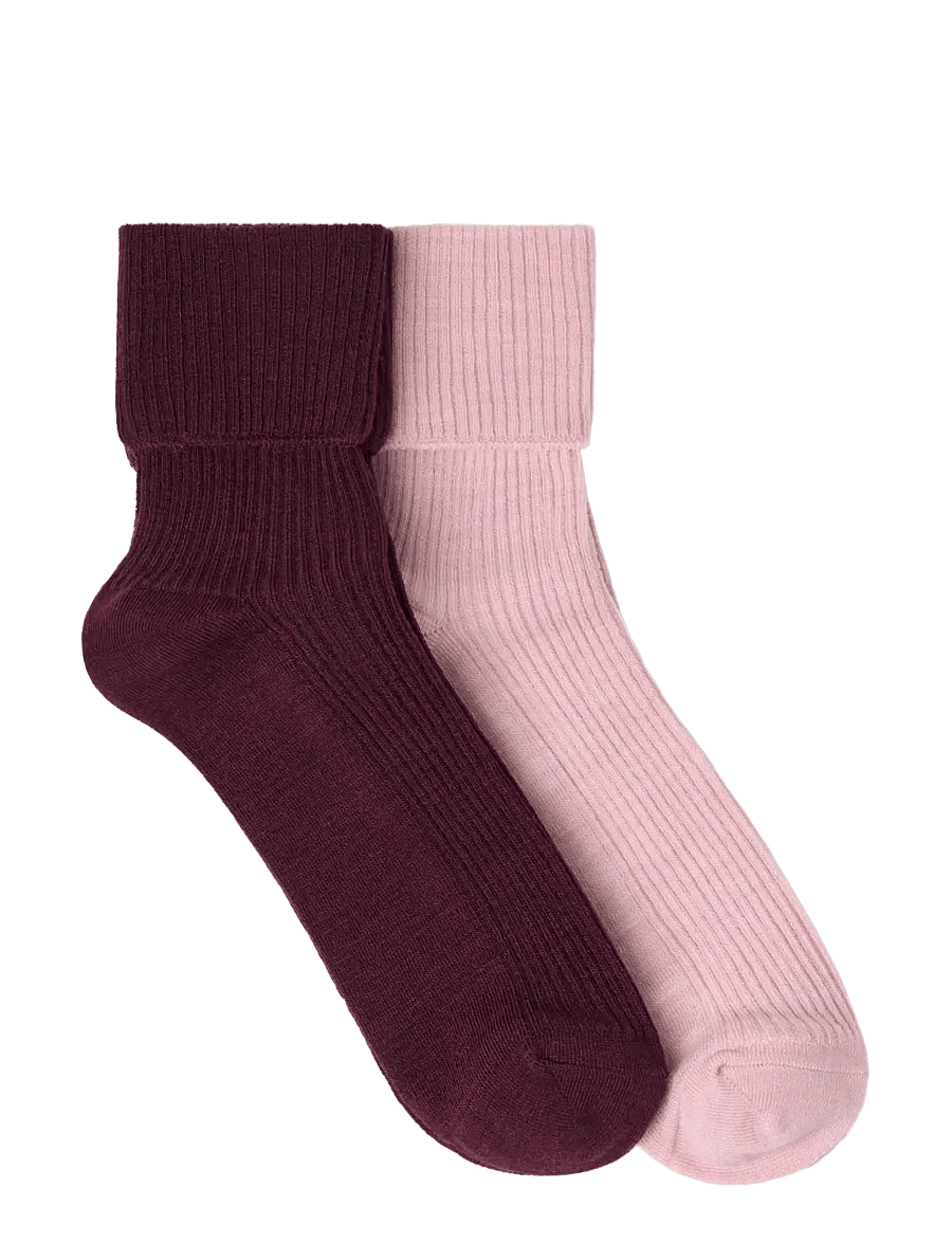 Lindex - 2-pack ribbed socks in merino wool blend - almindelige strømper - light pink - 1