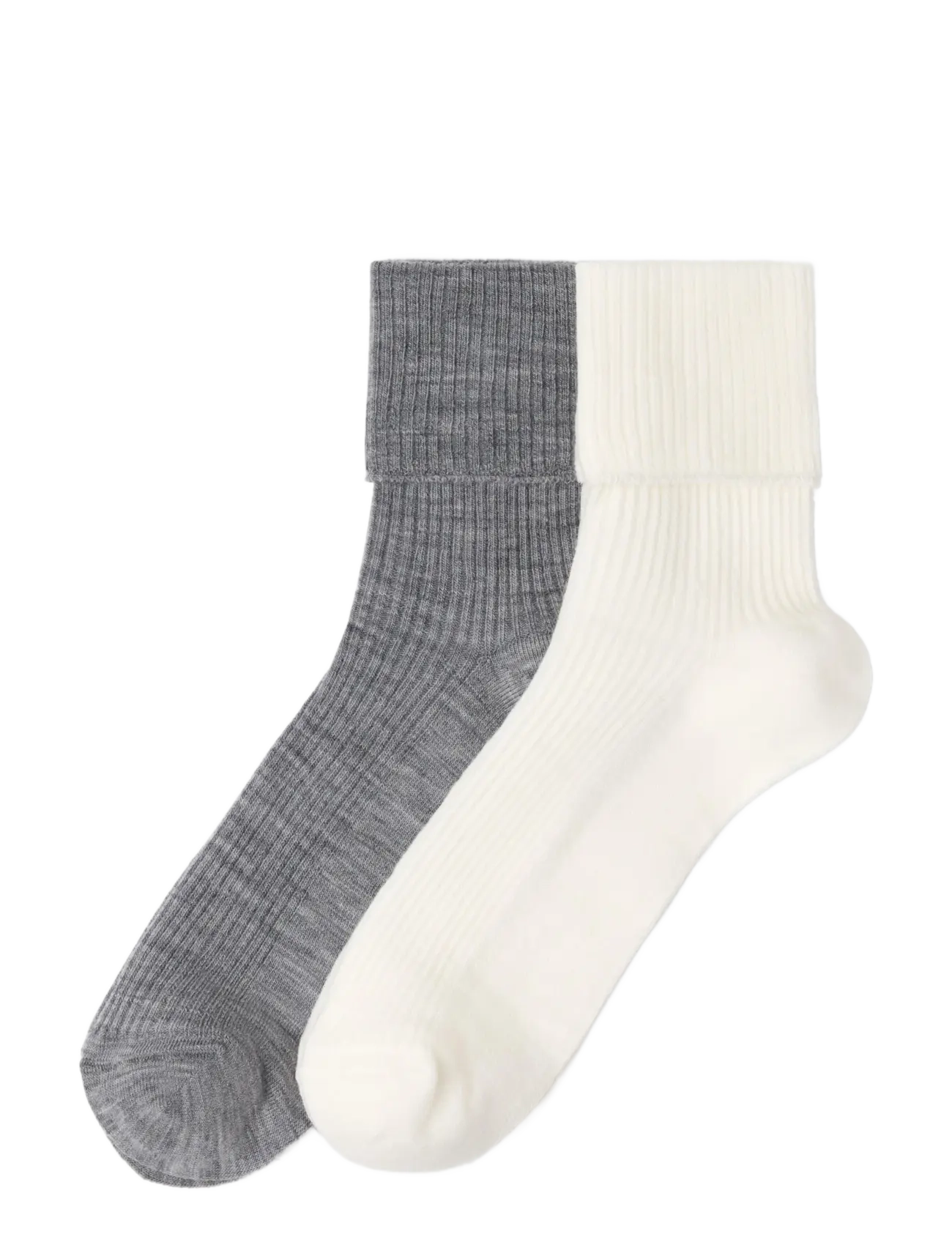Lindex 2-pack ribbed socks in merino wool blend - Lindex - WHITE / white