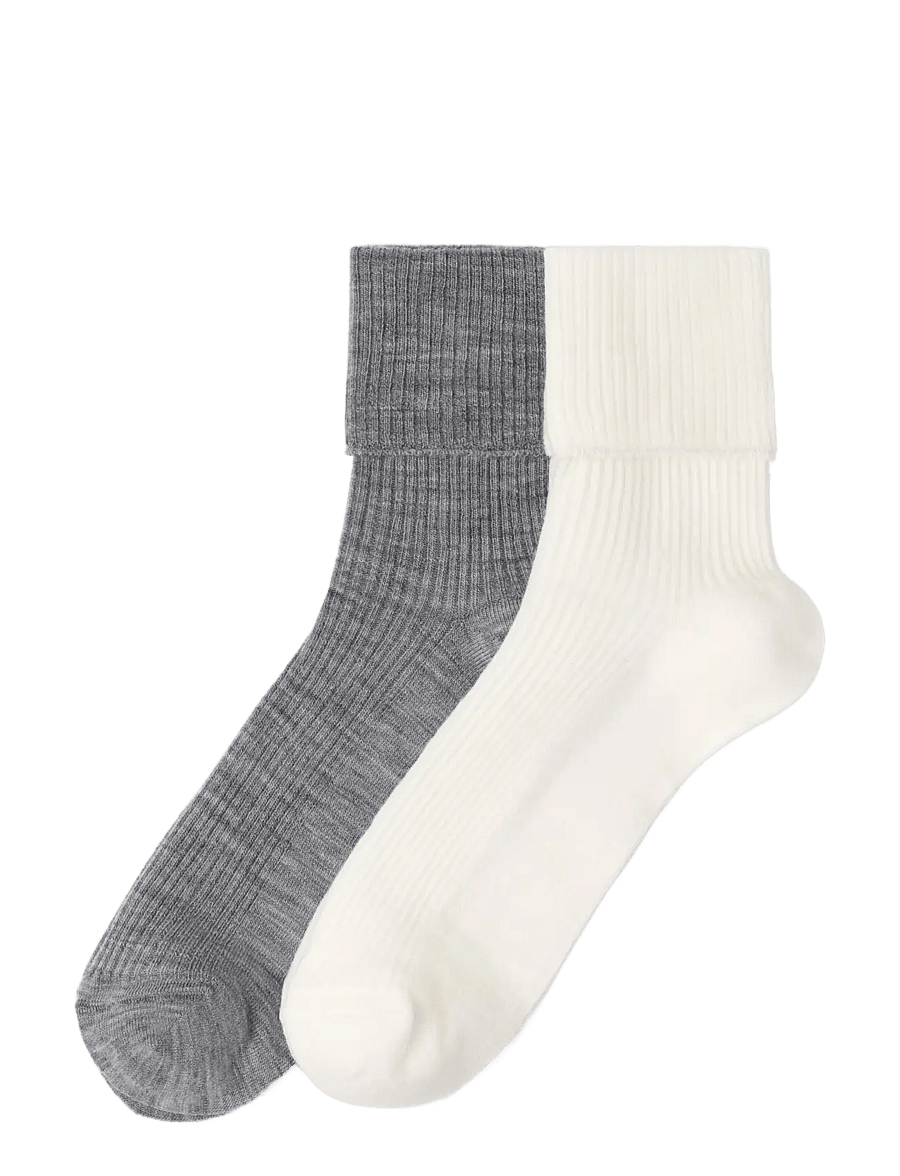 Lindex - 2-pack ribbed socks in merino wool blend - vanliga strumpor - white - 0