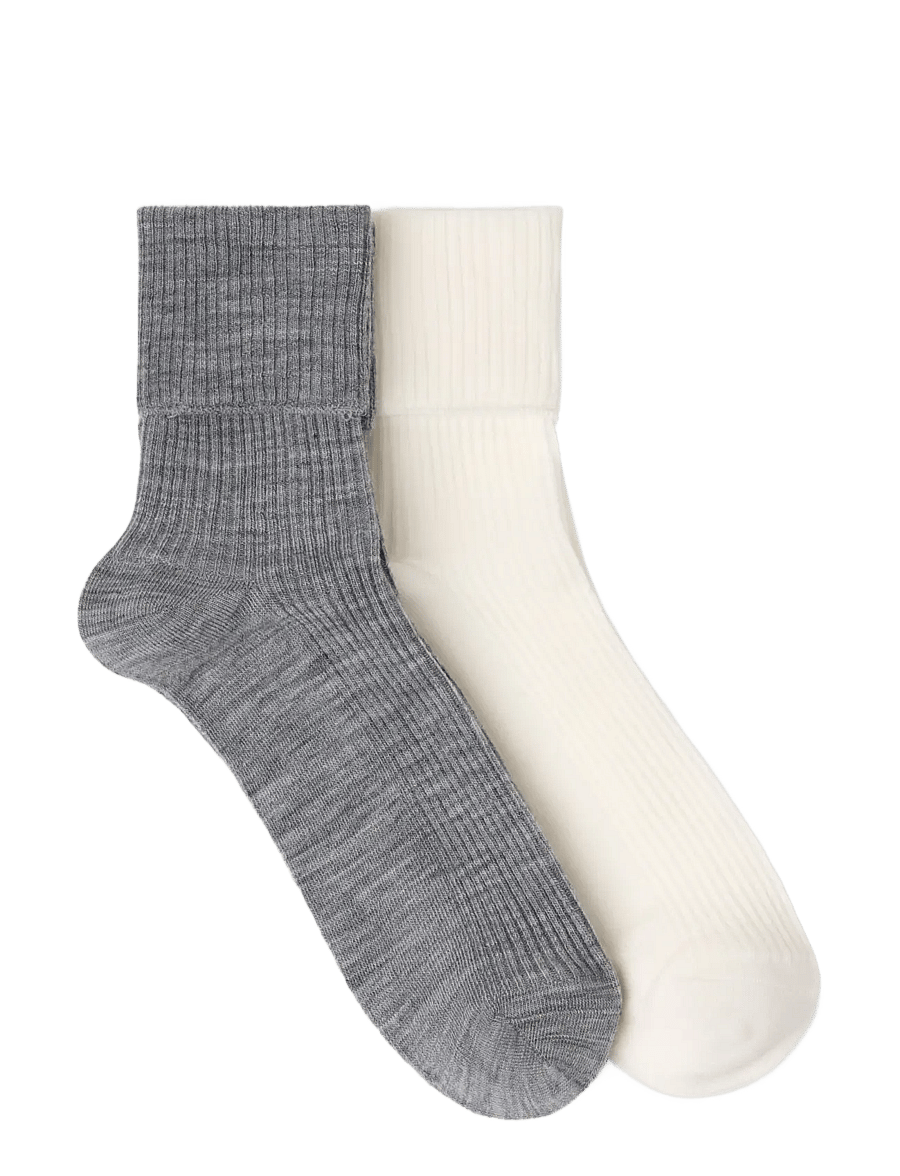 Lindex - 2-pack ribbed socks in merino wool blend - vanliga strumpor - white - 1