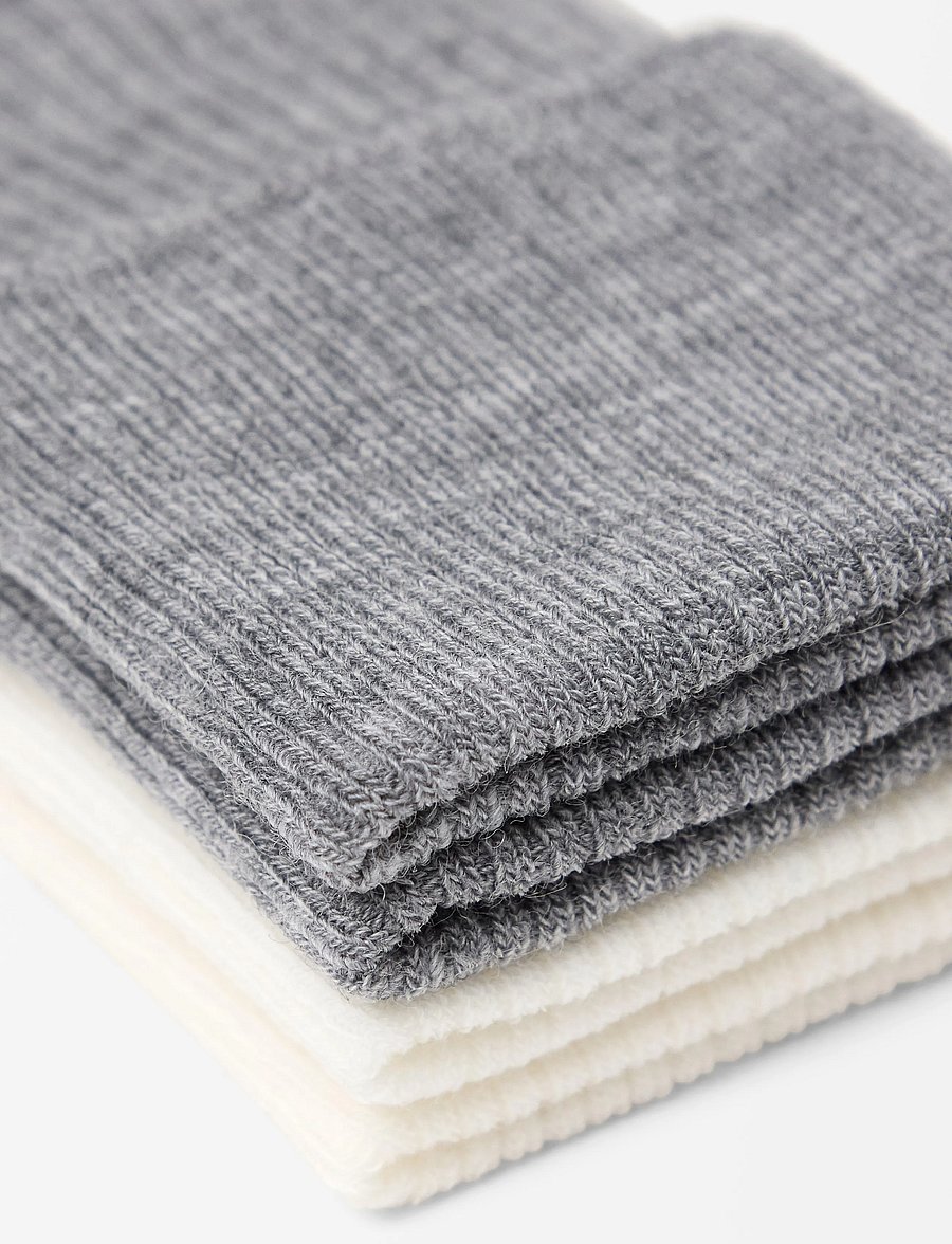 Lindex - 2-pack ribbed socks in merino wool blend - vanliga strumpor - white - 2