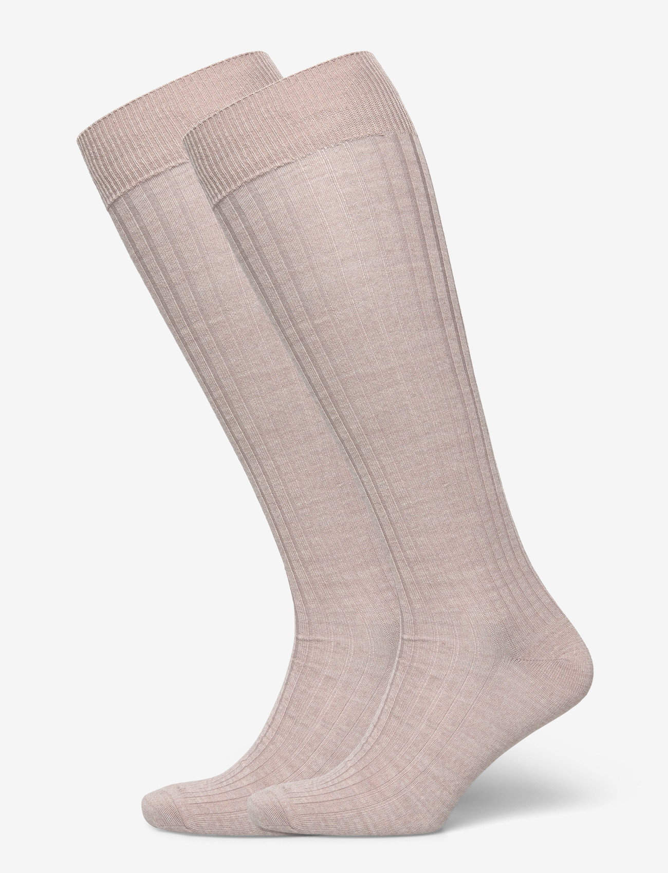 Lindex - Knee High 2 p Wool Rib Wide Cu - dusty beige melange - 0