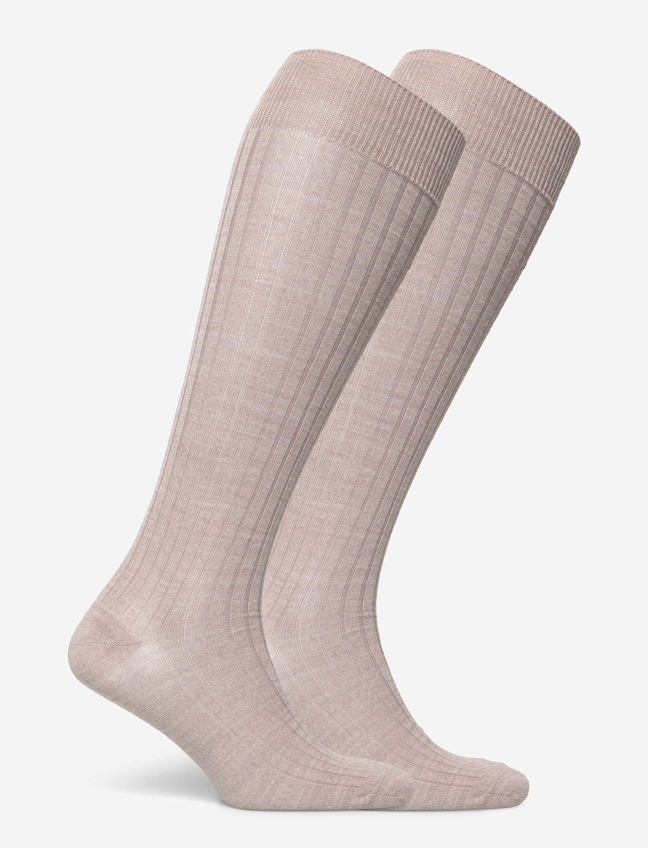 Lindex - Knee High 2 p Wool Rib Wide Cu - dusty beige melange - 1
