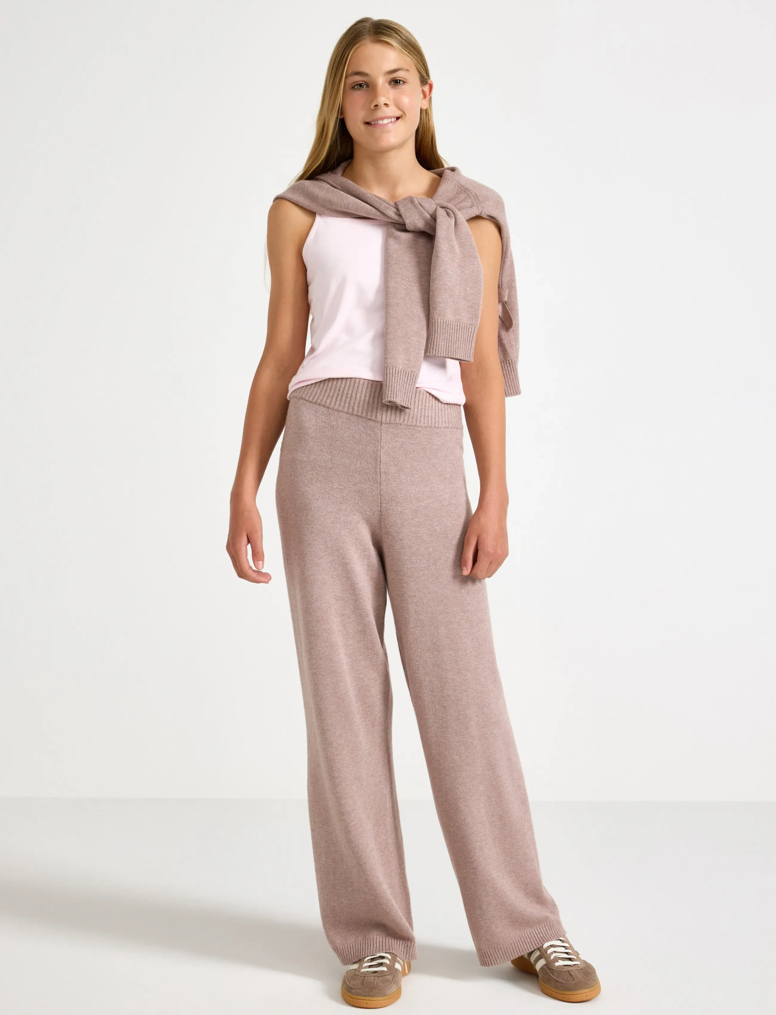 Lindex Trouser knitted - Trousers - LIGHT BROWN MELANGE / beige