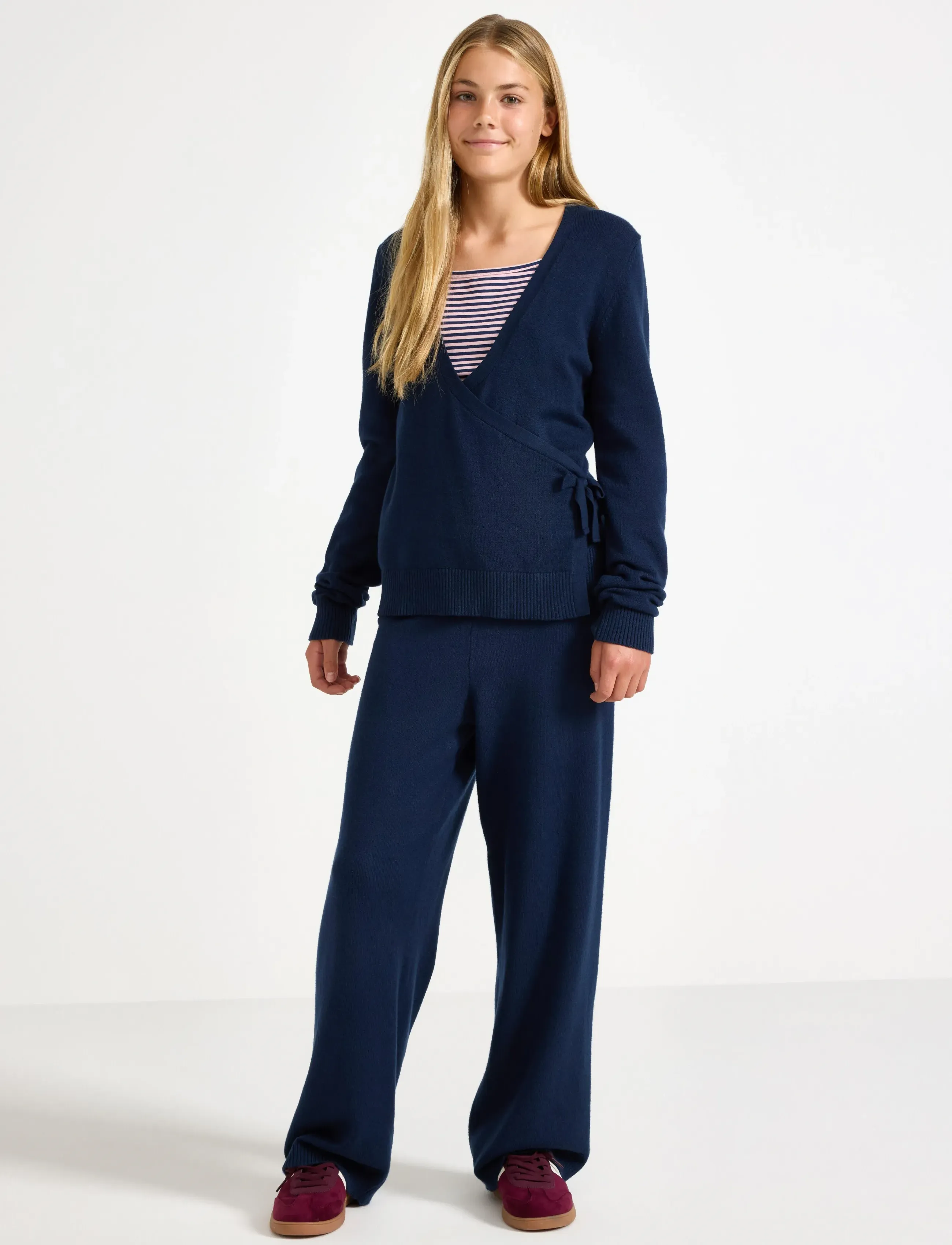 Lindex Trouser Knitted, Børn, Højtaljede Vide Strikbukser, Navy, Str: 164