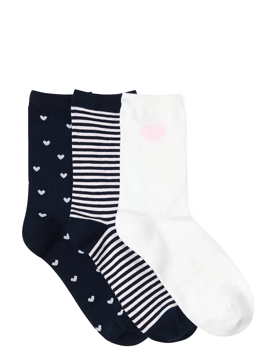 Lindex - Socks 3 pack BG hearts and str - strumpor - navy - 1