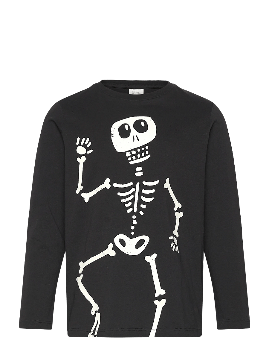 Lindex - Top LS Skeleton glow in the da - rudens drabužiai - black - 1