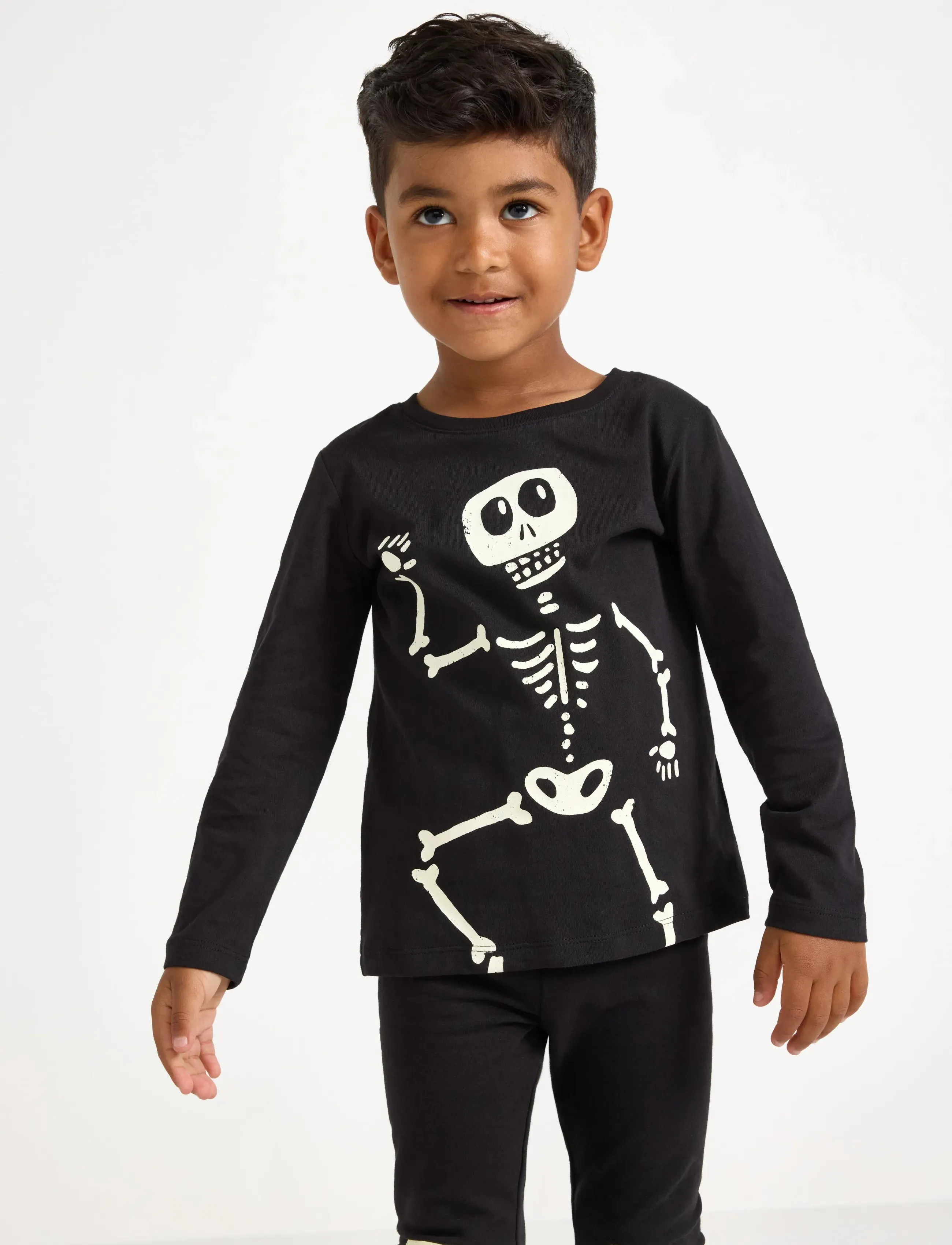 Lindex Top Ls Skeleton Glow In The Da, Børn, Langærmet Skelet Top, Sort, Str: 92