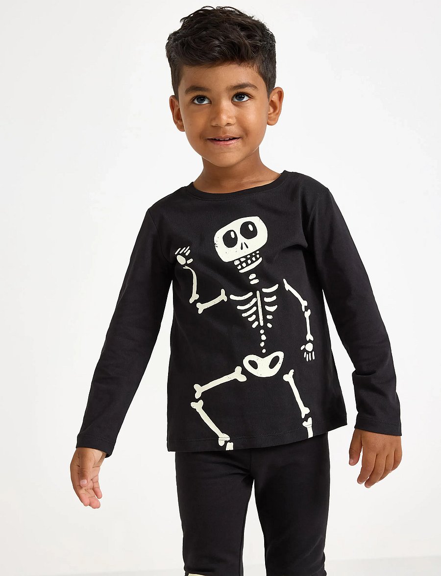 Lindex - Top LS Skeleton glow in the da - rudens drabužiai - black - 0