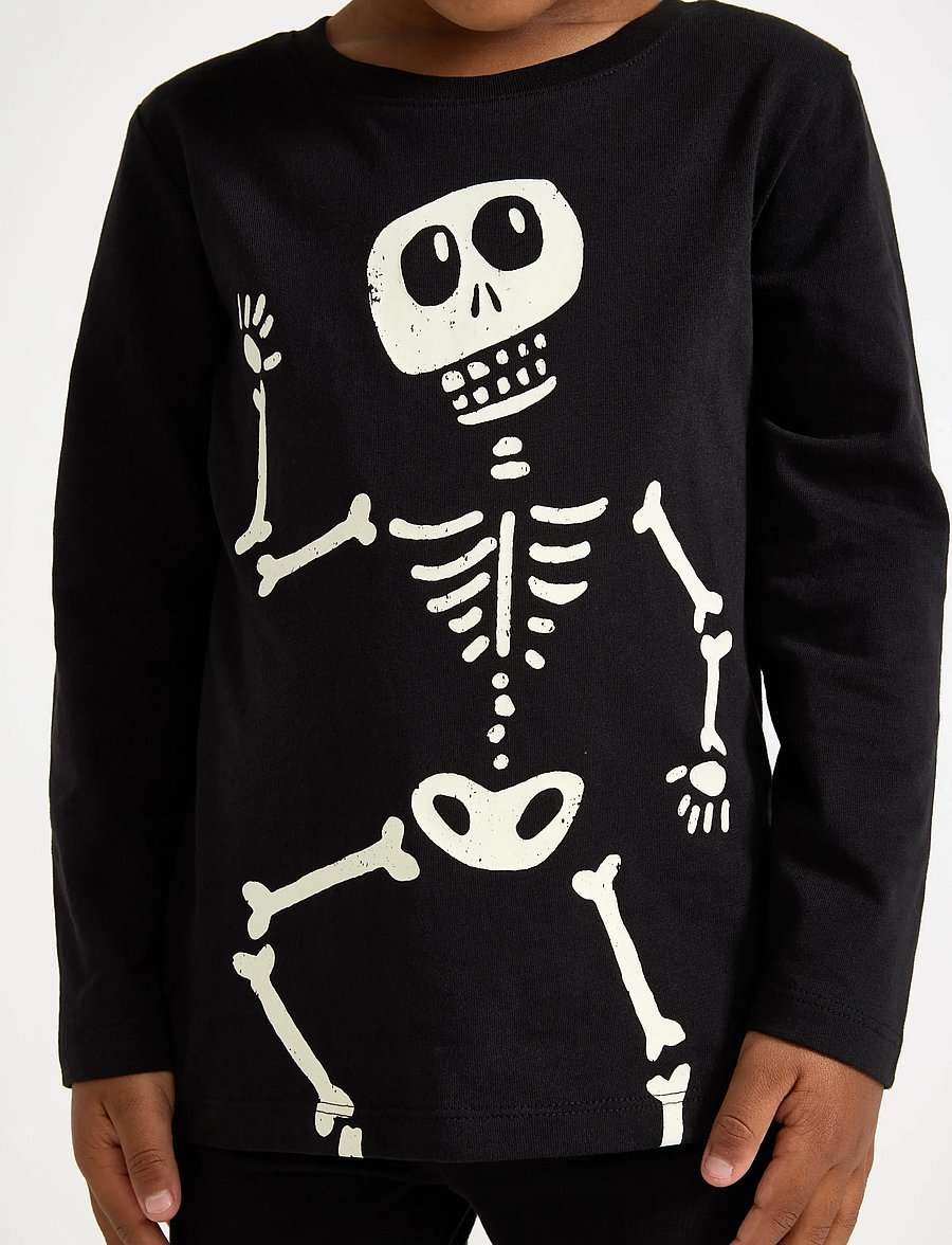 Lindex - Top LS Skeleton glow in the da - rudens drabužiai - black - 4