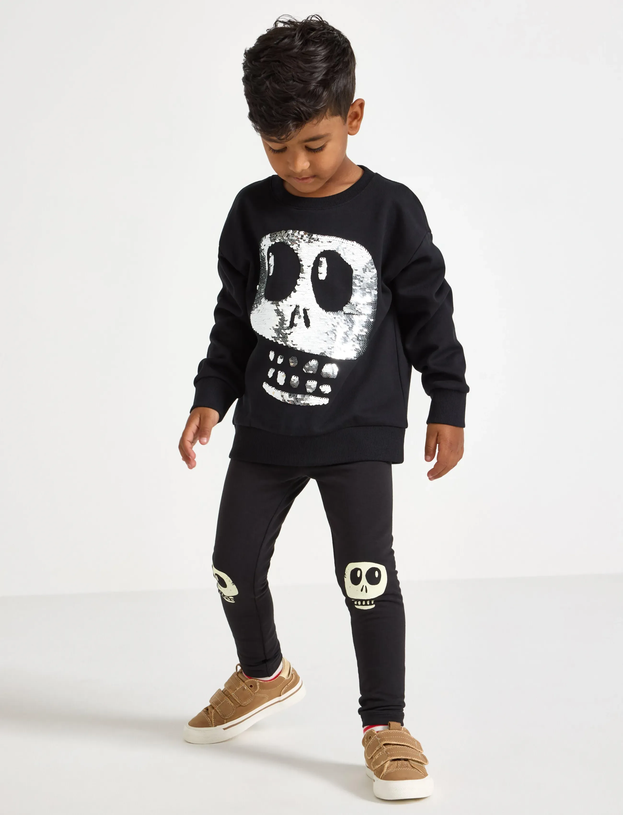 Lindex Leggings Skull Knee Patch Glow, 92, Black, Underdele > Leggings, Børn