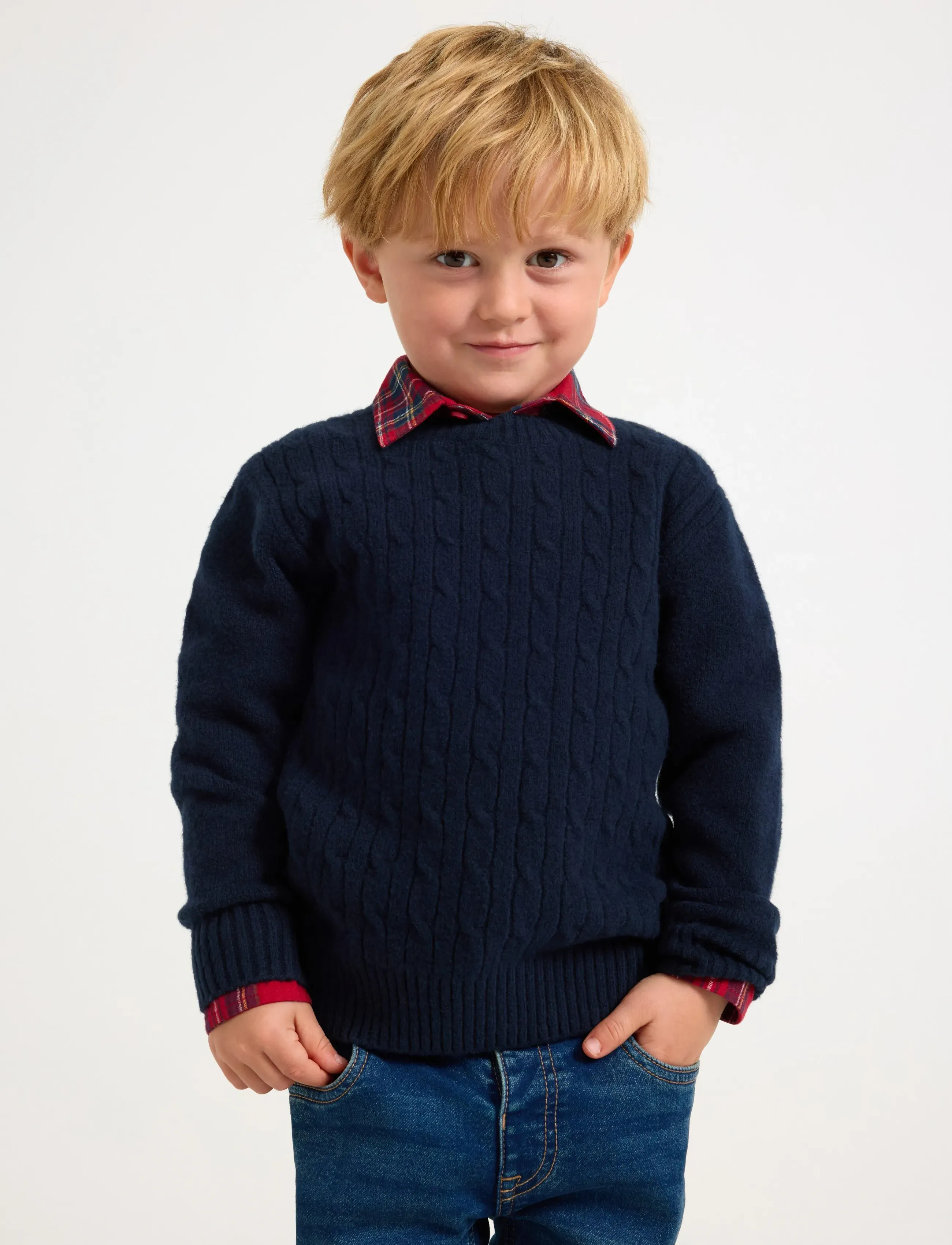 Lindex Sweater Knitted Cable, 98, Navy, Strik > Pullovere, Børn