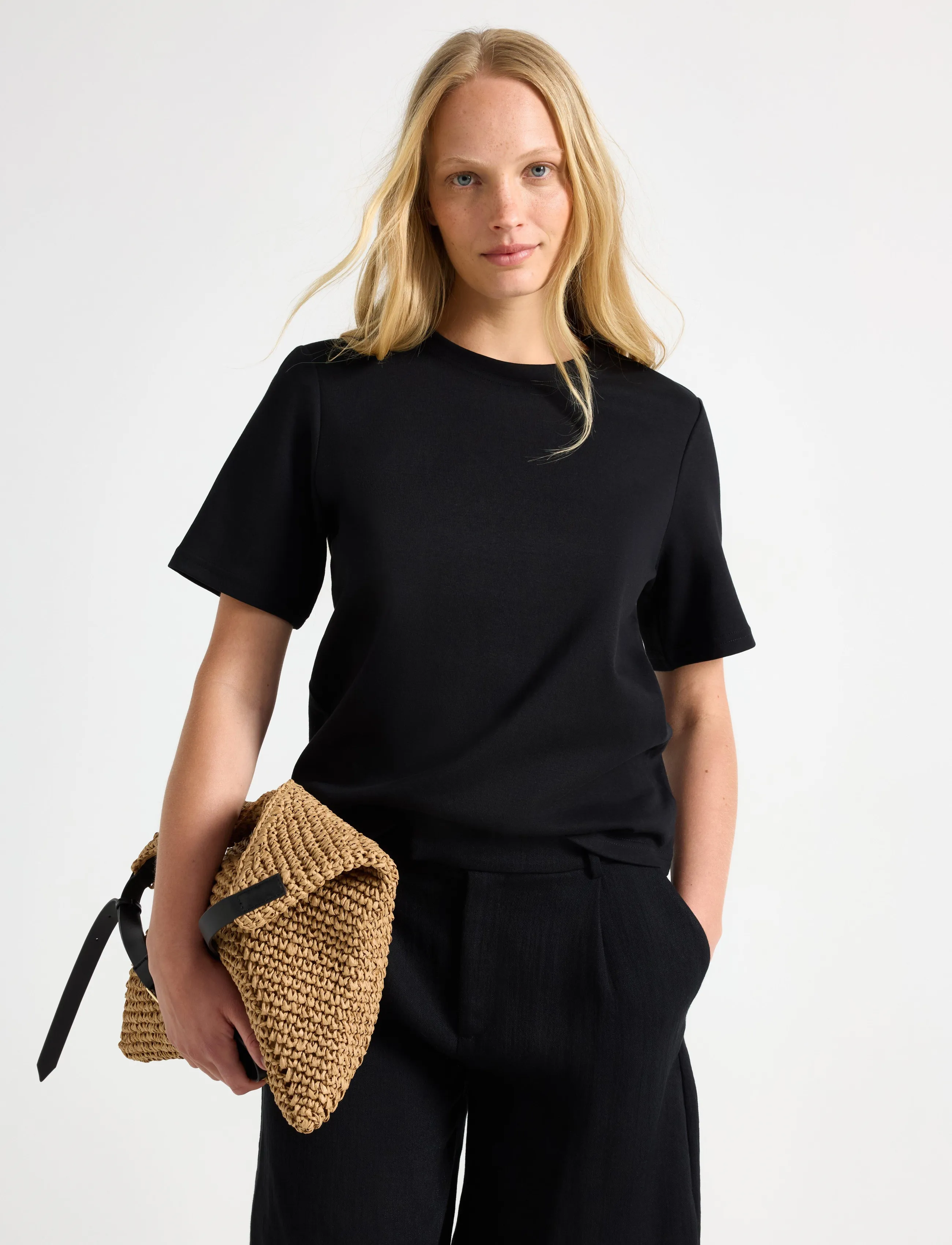 Lindex T-Shirt In Heavy Cotton, Damen, Basic T-Shirt, Schwarz, Gr.XL