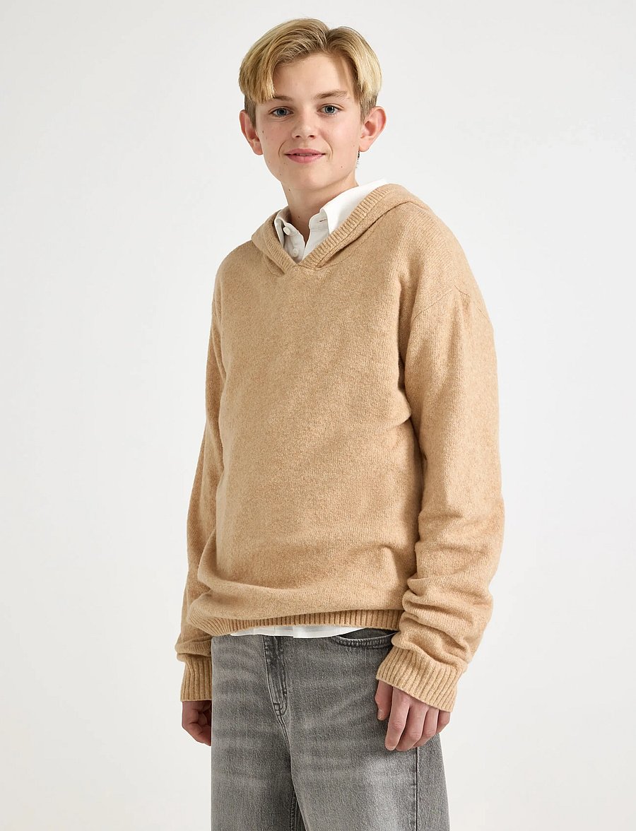 Lindex - Sweatshirt hood knitted - huvtröjor - beige melange - 0