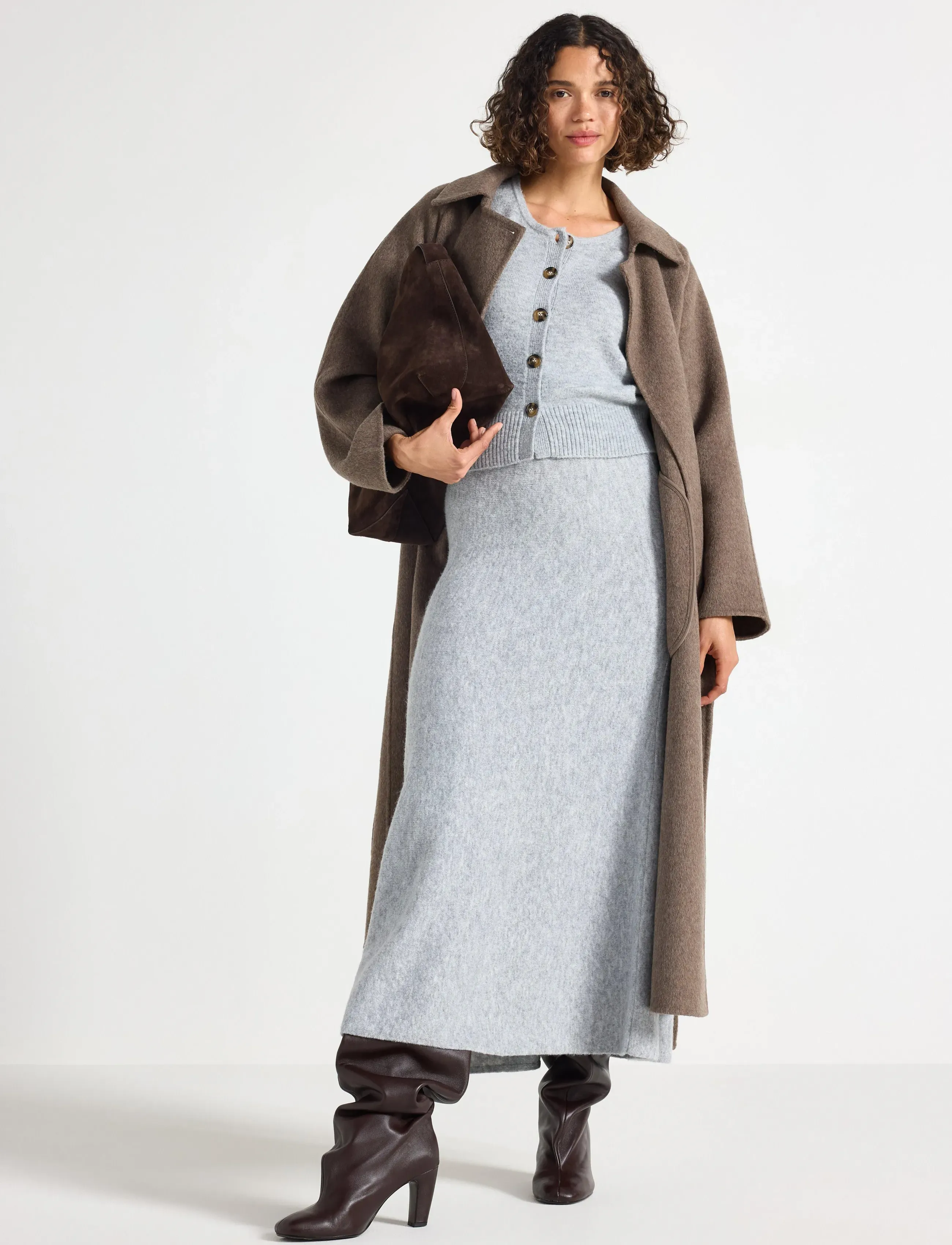 Lindex Strikket maxi nederdel - Kleider - GREY MELANGE / grey