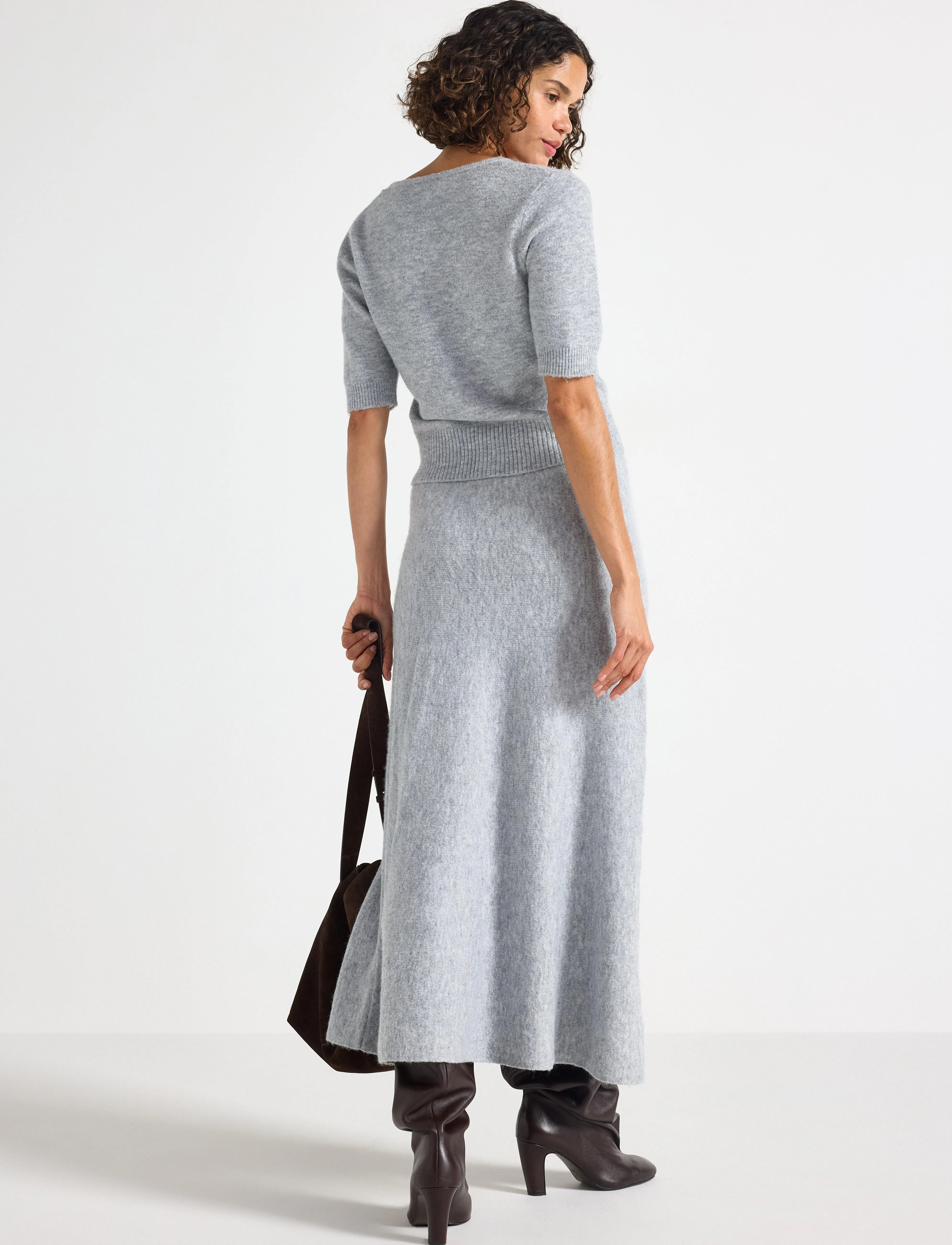 Lindex - Stickad maxikjol - madalaimad hinnad - grey melange - 3