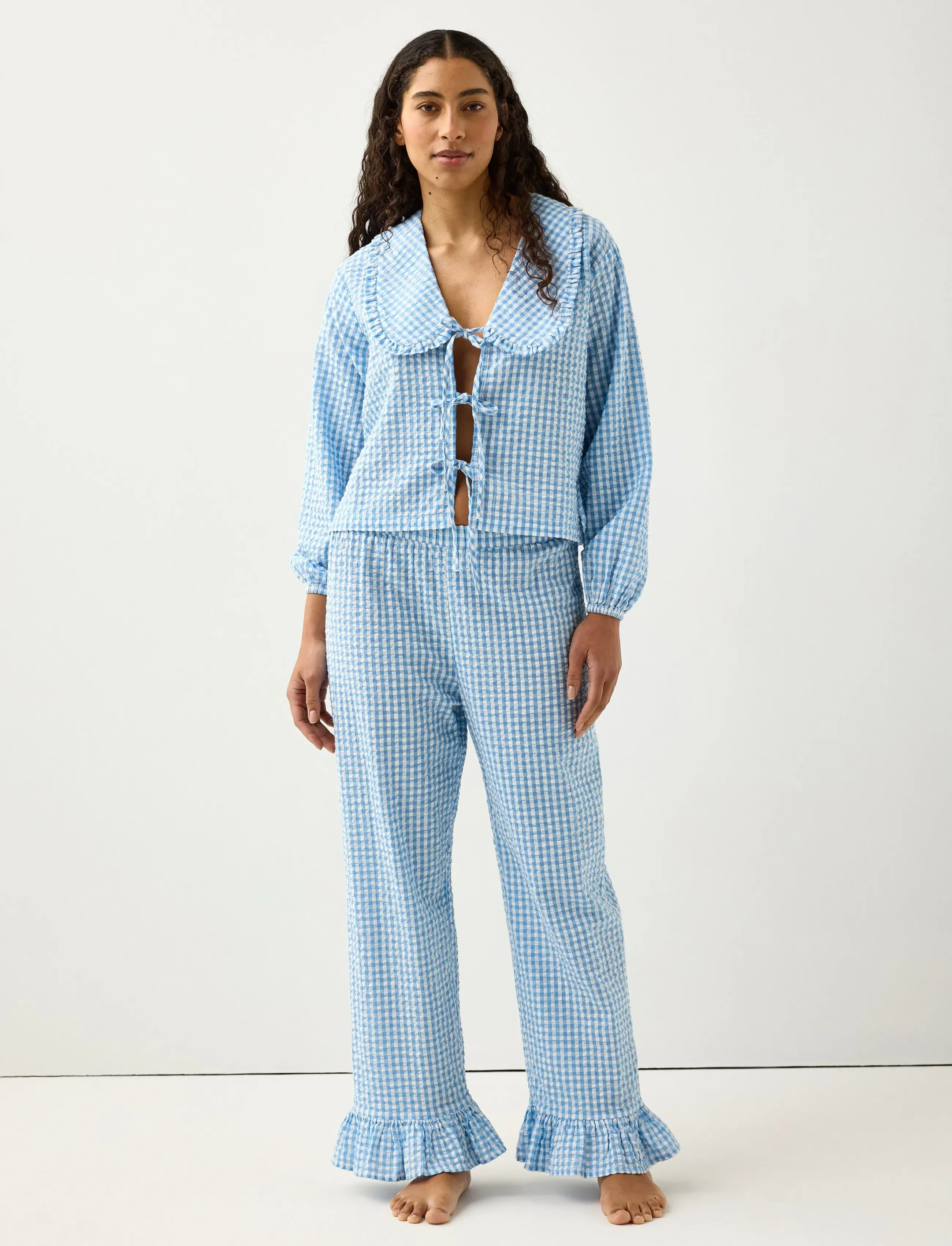 Lindex Pyjama Trousers In Seersucker, S, Night & Loungewear, Blau - Pyjamas (set), Frauen