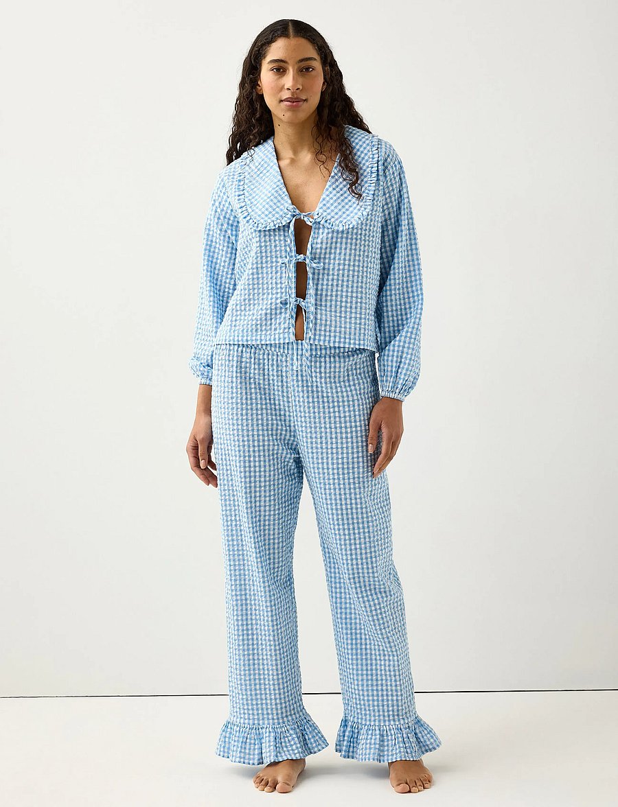 Lindex - Pyjama trousers in seersucker - pyjamasbyxor - light blue - 0