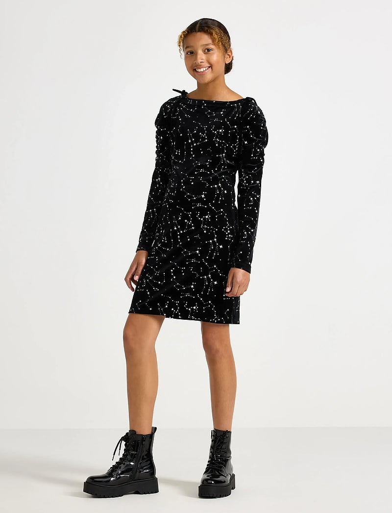 Lindex - Dress long sleeve velvet - langærmede hverdagskjoler - black - 0