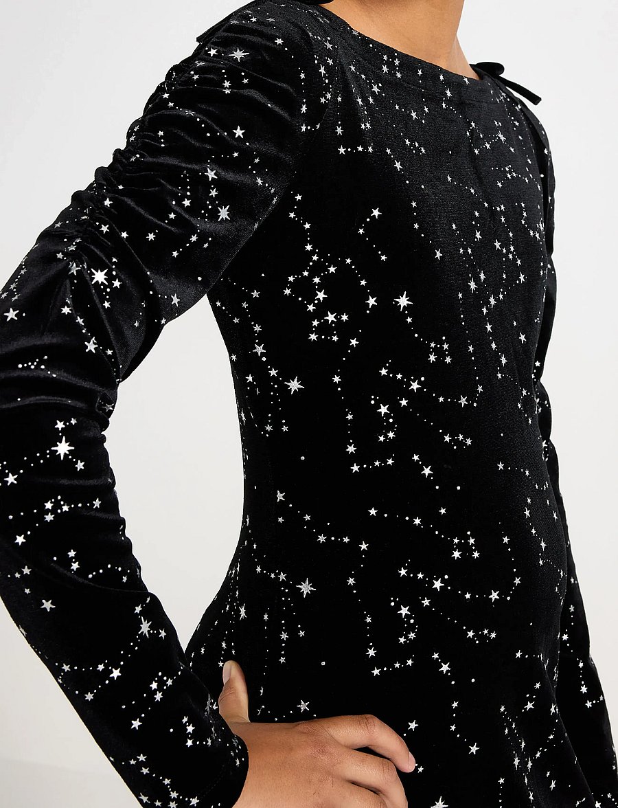 Lindex - Dress long sleeve velvet - casual jurken met lange mouwen - black - 4