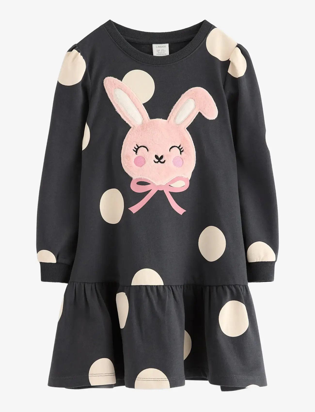 Lindex - Dress AOP and pile applique - långärmade vardagsklänningar - dark dusty grey - 1