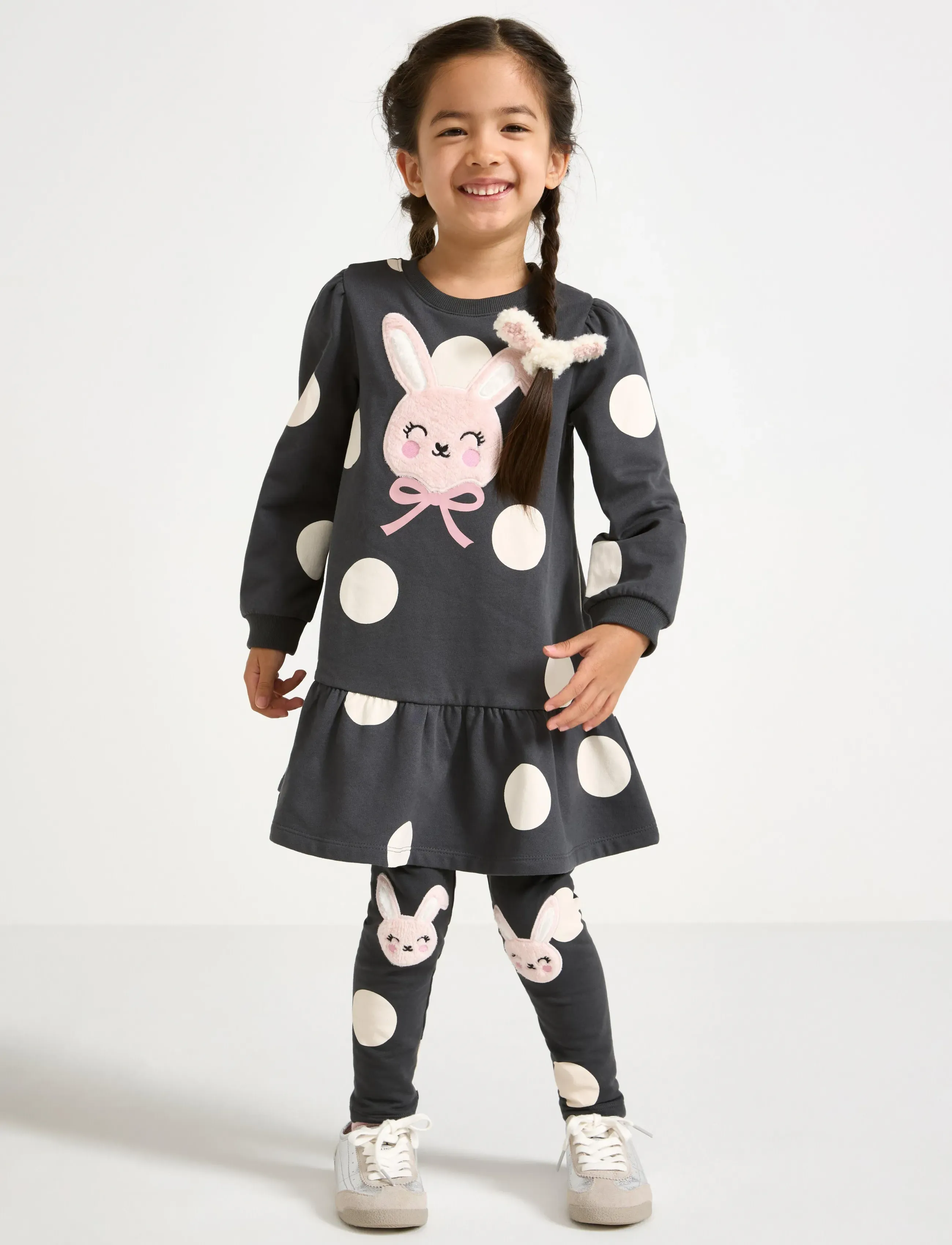 Lindex Dress AOP and pile applique - Dresses - DARK DUSTY GREY / grey