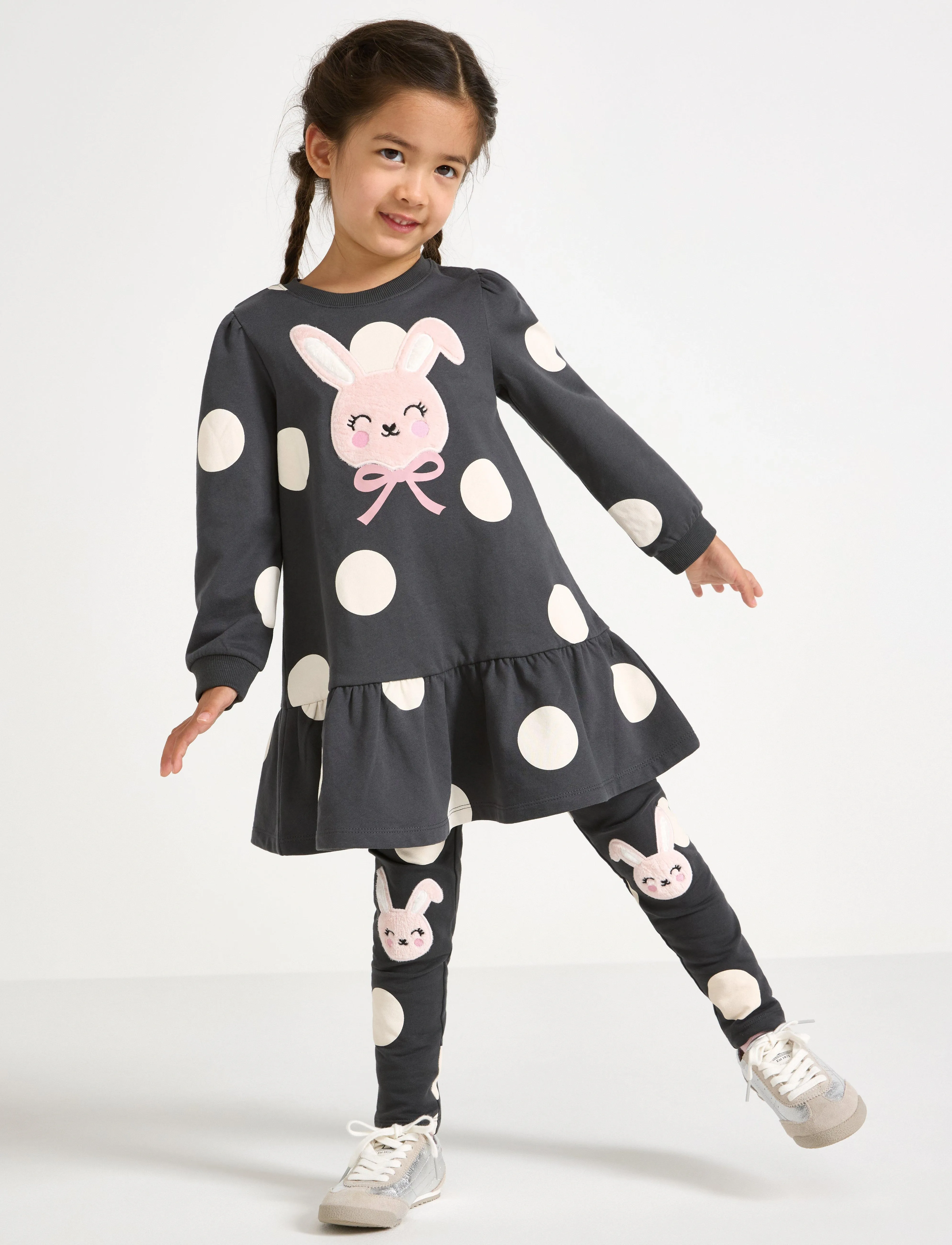 Lindex Leggings br AOP knee applique - Apakšējais apģērbs - DARK DUSTY GREY / grey