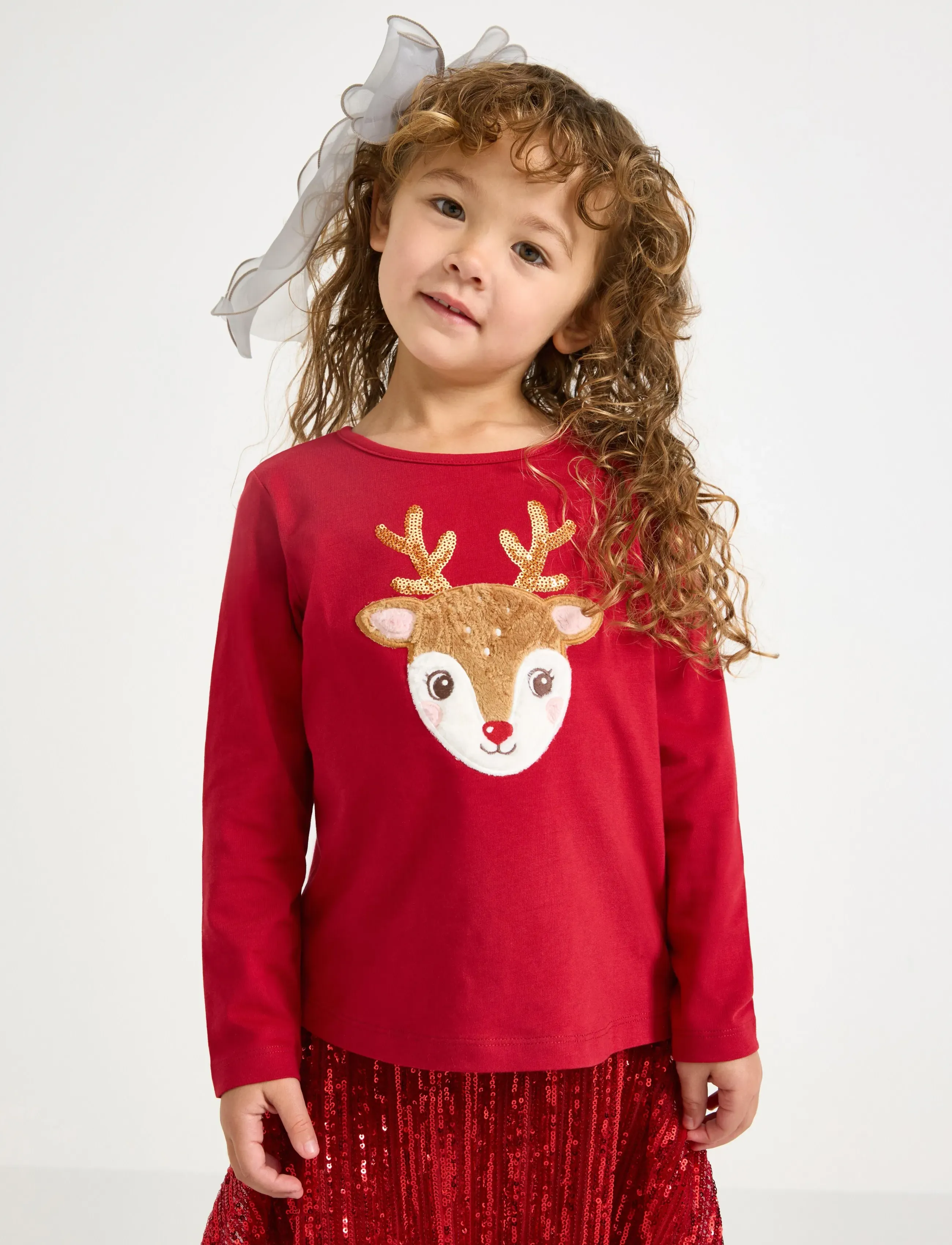 Lindex Top ls pile applique - Oberteile & T-Shirts - DARK RED / red