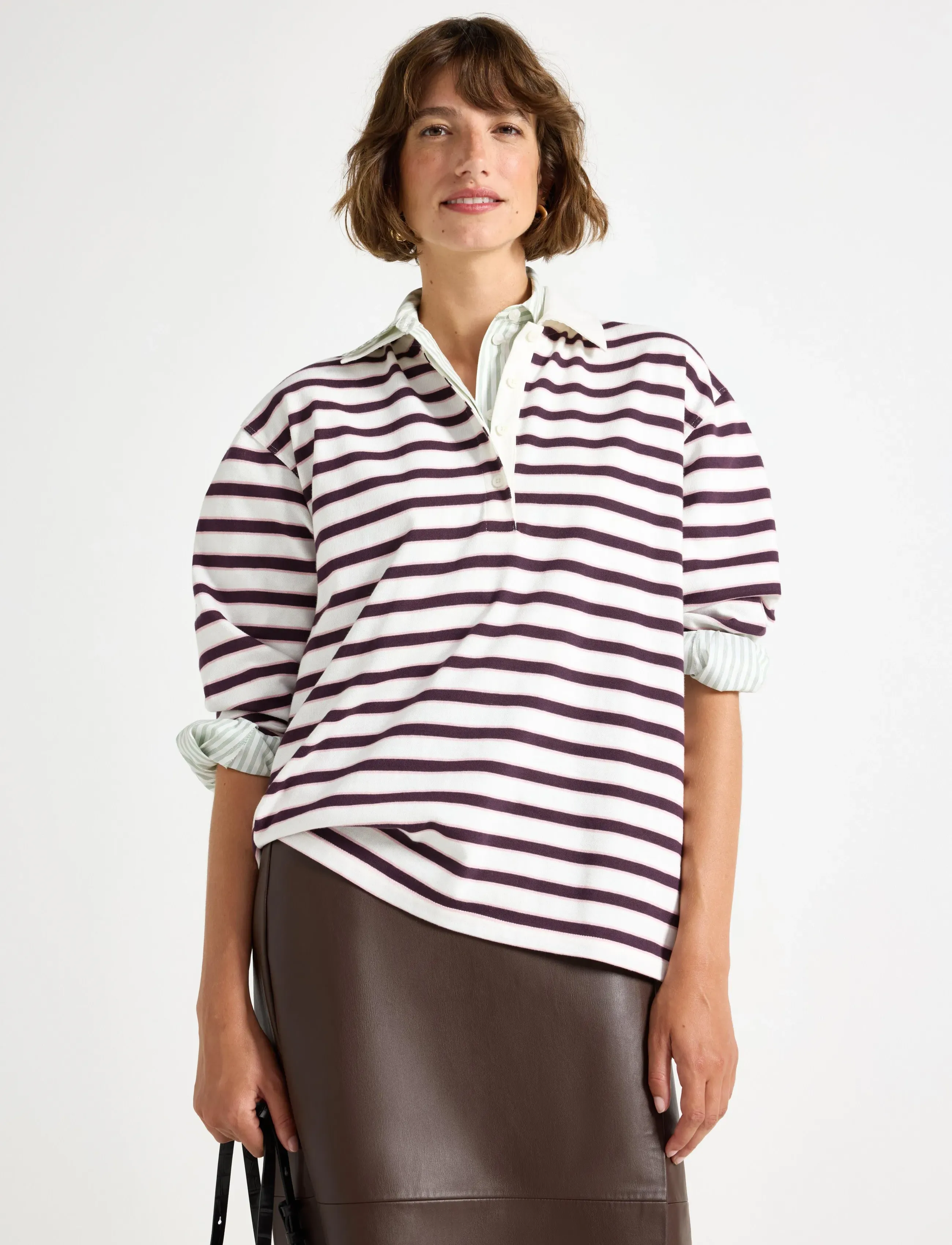 Lindex Sweater Emma Rugby - Lindex - DARK DUSTY LILAC / white