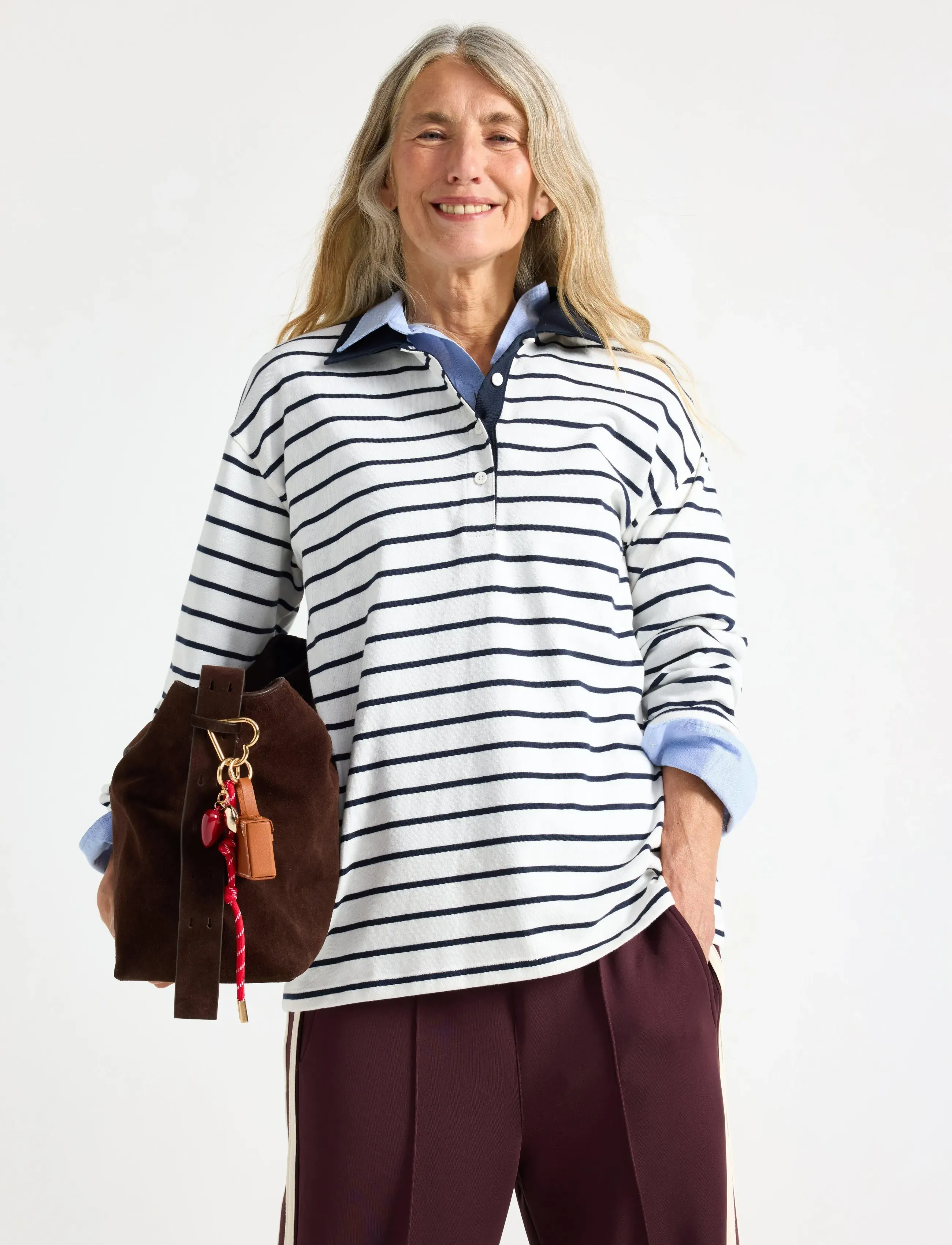 Lindex Sweater Emma Rugby - T-shirts & Tops - LIGHT WHITE / navy