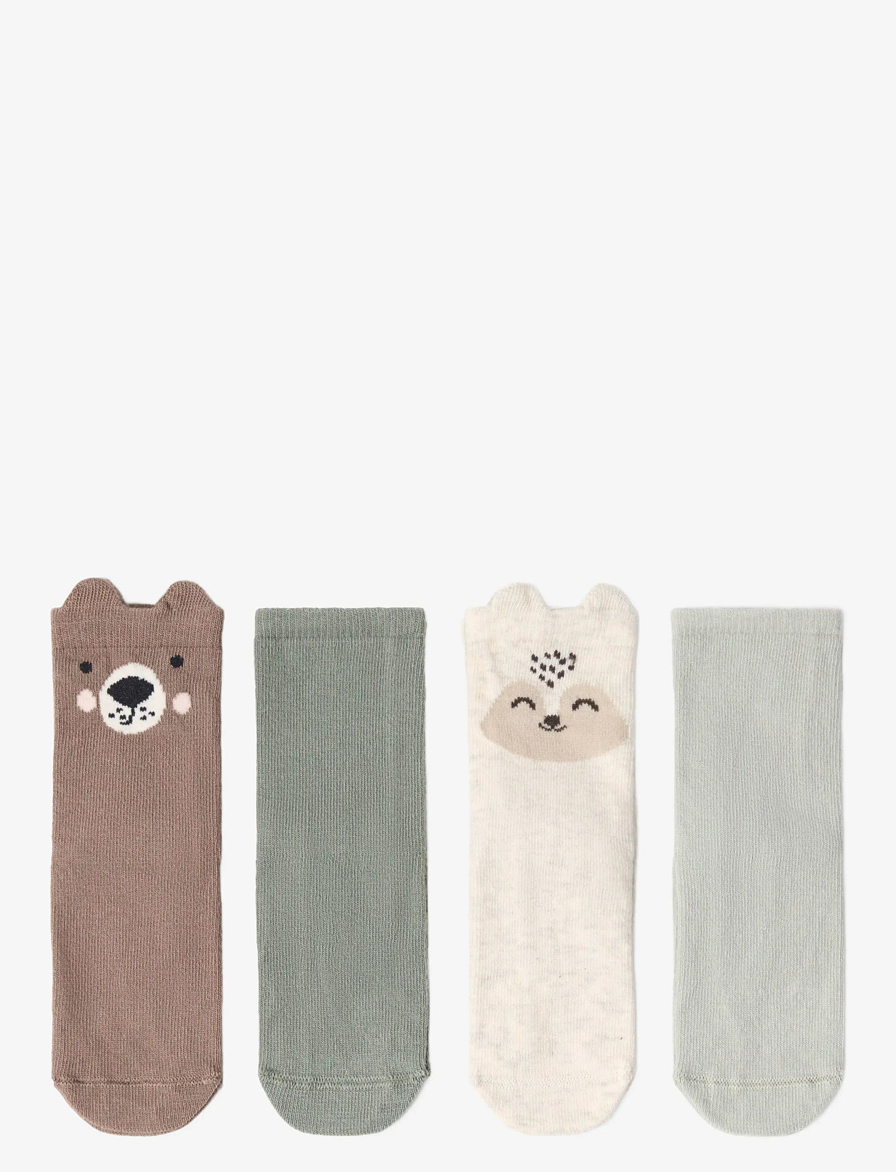Lindex - Sock 4 pack forest animal - light dusty green - 0