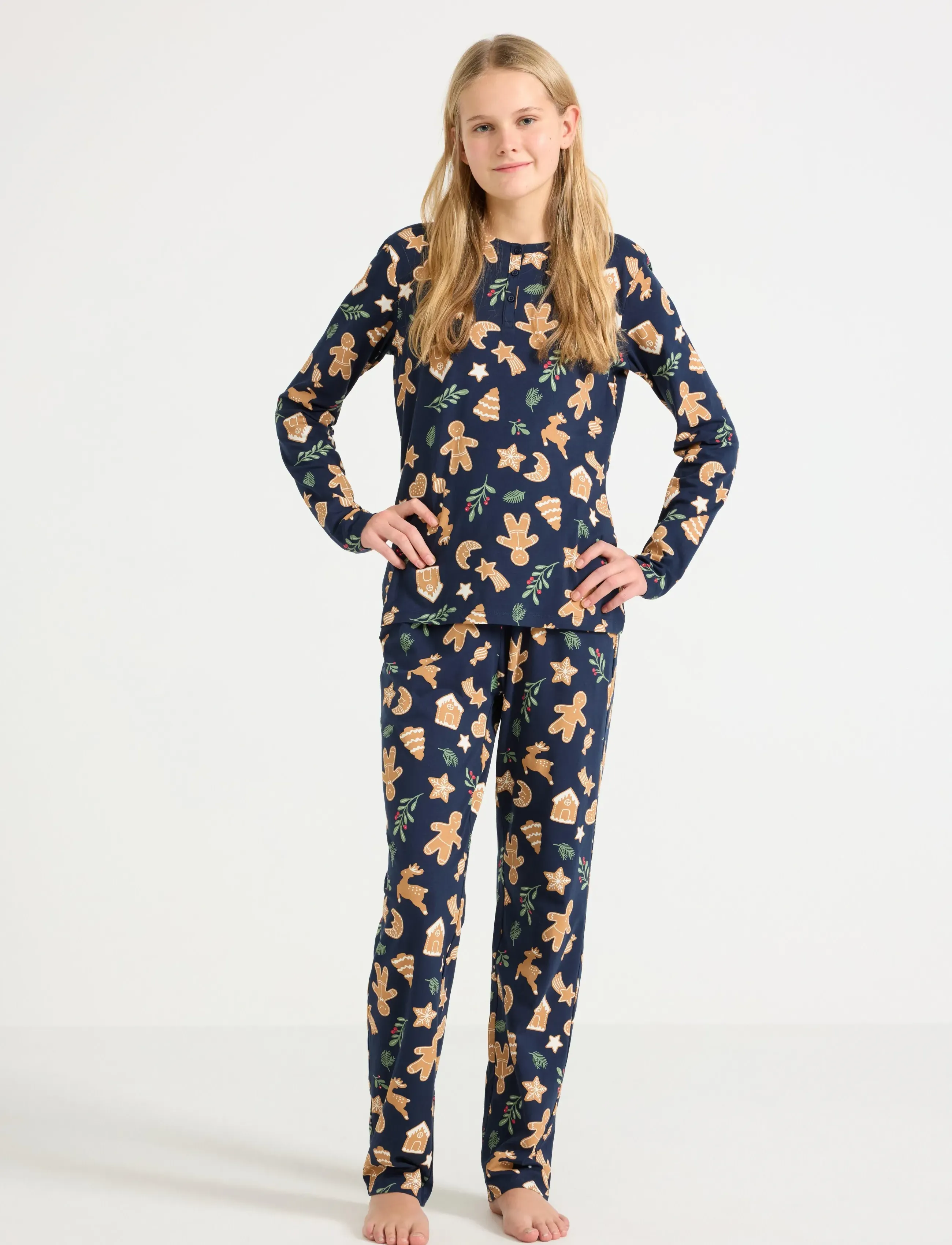 Lindex Pyjamassæt, Børn, Peberkage Mønster Pyjamasæt, Navy, Str: 128