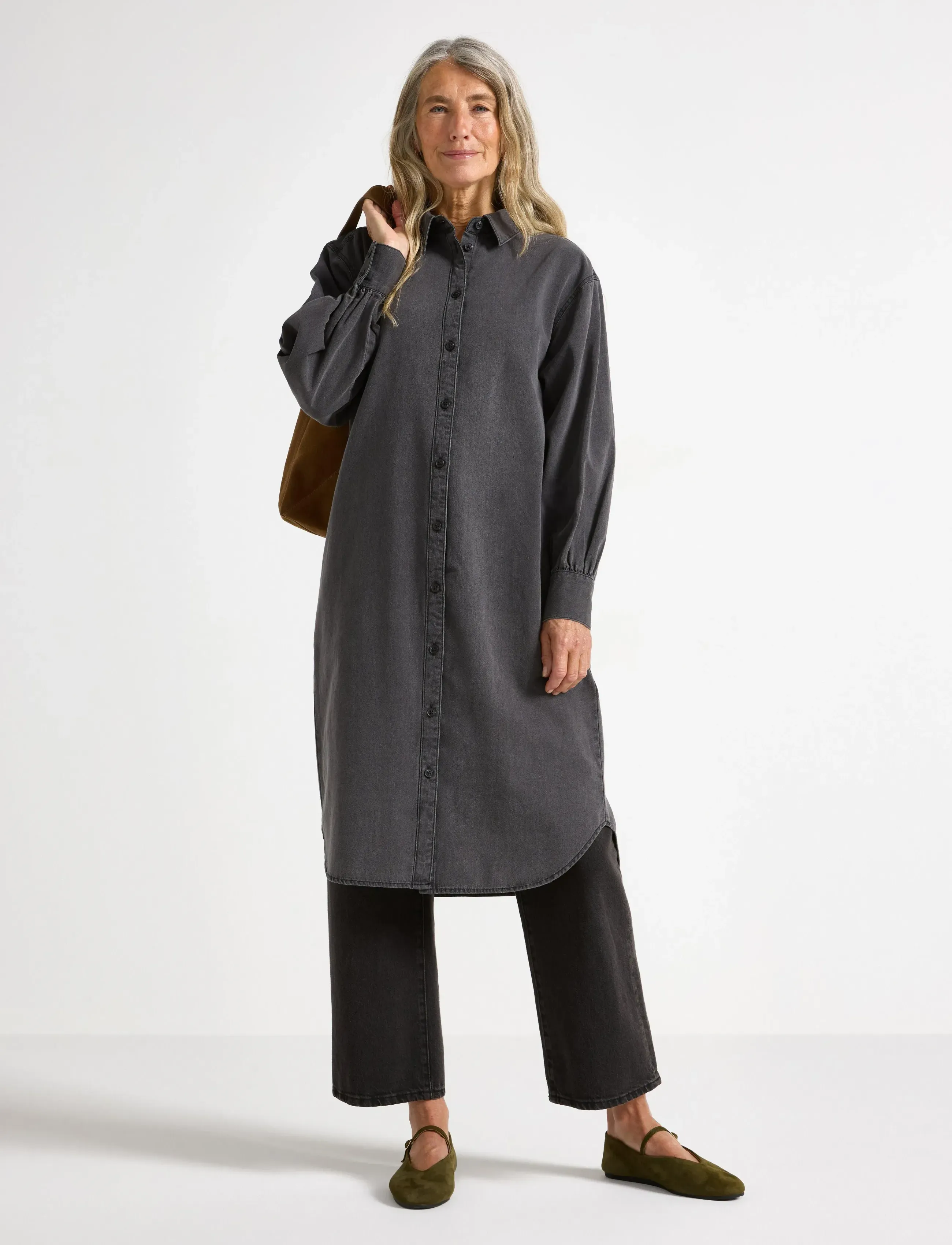 Lindex Dress Vega Midi, Kvinder, Midi Skjortekjole, Grå, Str: XS