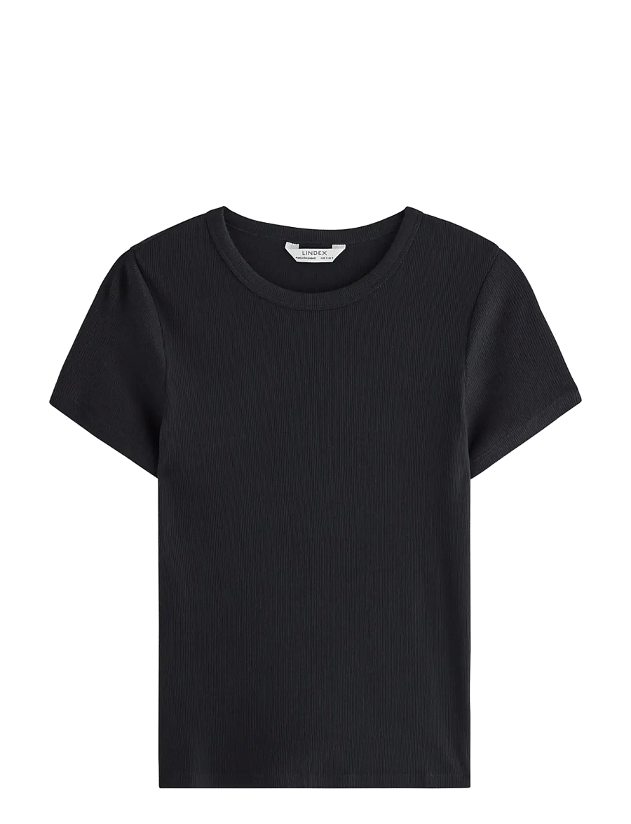 Lindex - Short-sleeved ribbed top - t-shirts - black - 1