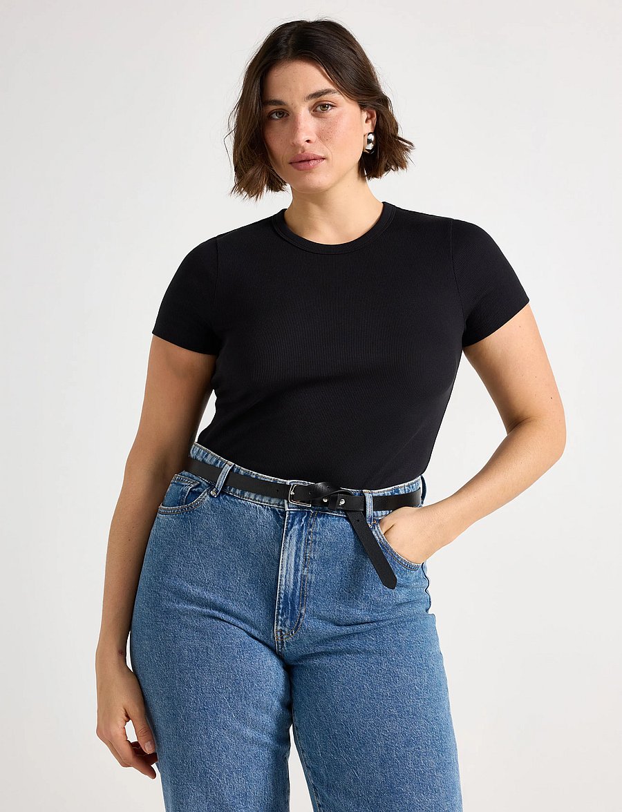 Lindex - Short-sleeved ribbed top - t-shirts - black - 0