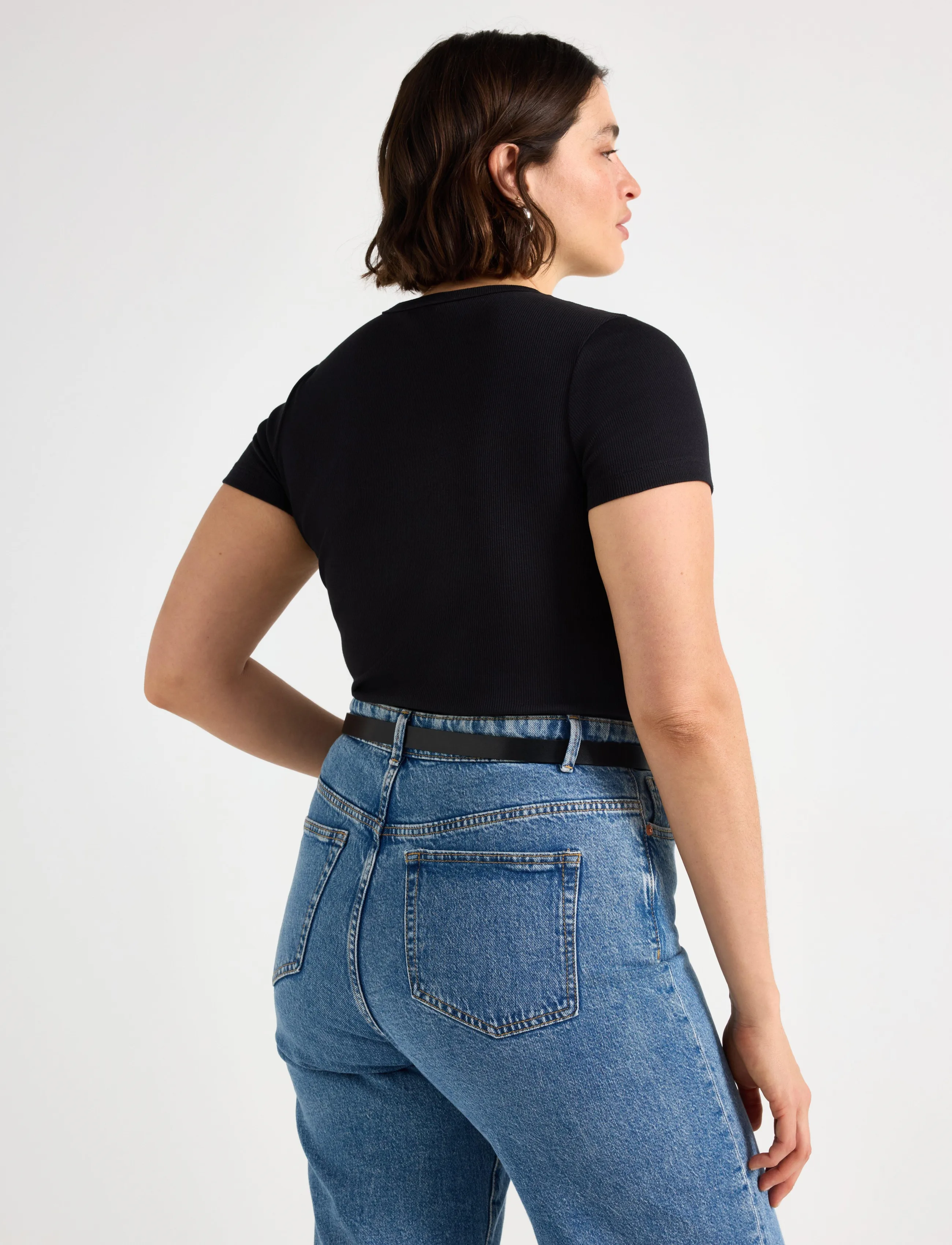 Lindex - Short-sleeved ribbed top - black - 3