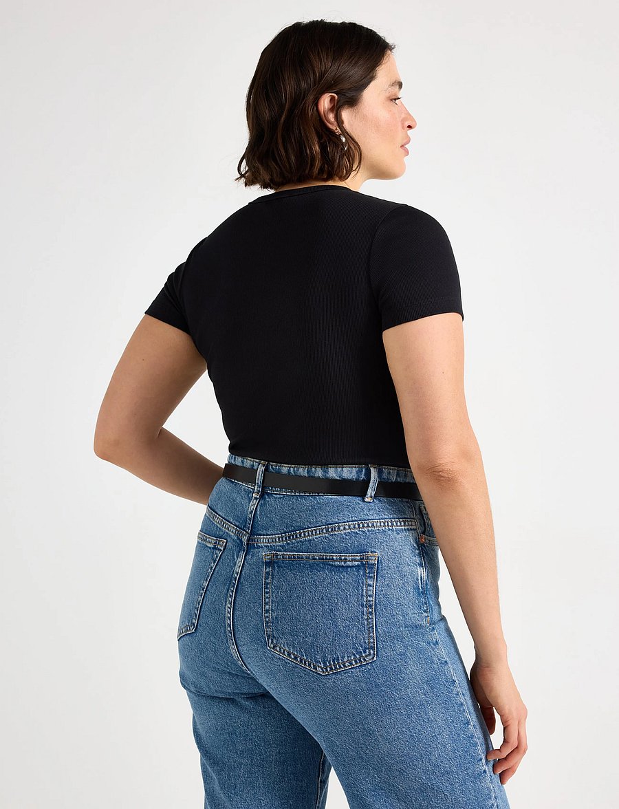 Lindex - Short-sleeved ribbed top - t-shirts - black - 3