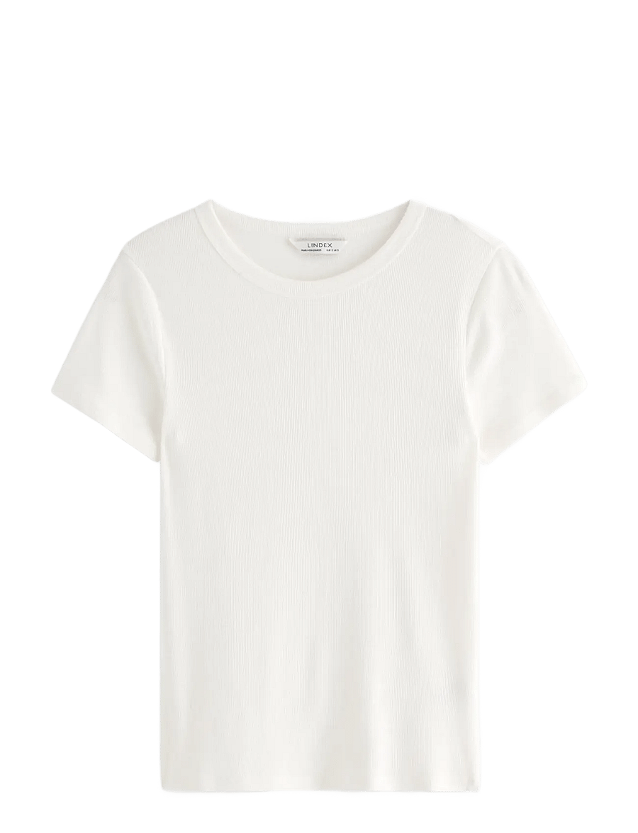 Lindex - Short-sleeved ribbed top - t-shirts - off white - 1
