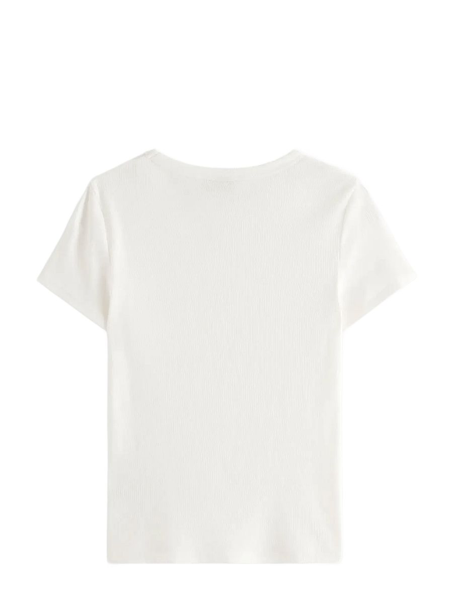 Lindex - Short-sleeved ribbed top - t-shirts - off white - 2