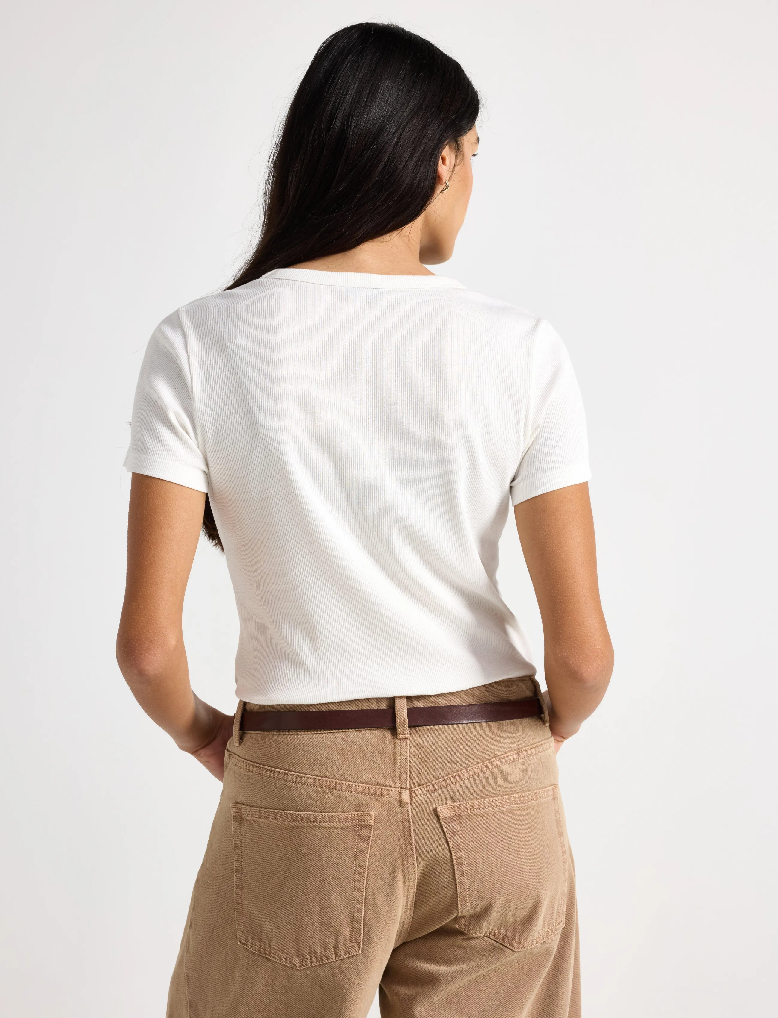 Lindex - Short-sleeved ribbed top - off white - 3