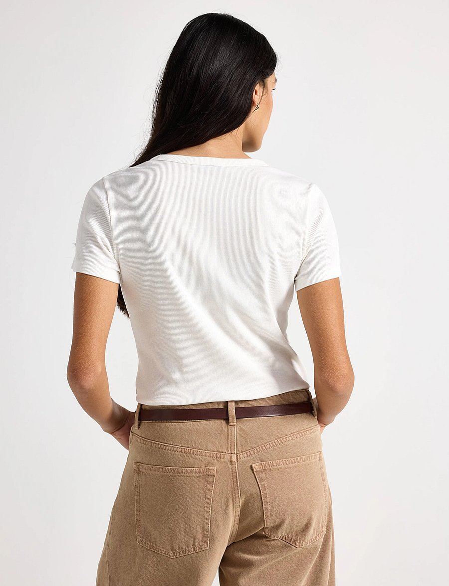 Lindex - Short-sleeved ribbed top - t-shirts - off white - 3