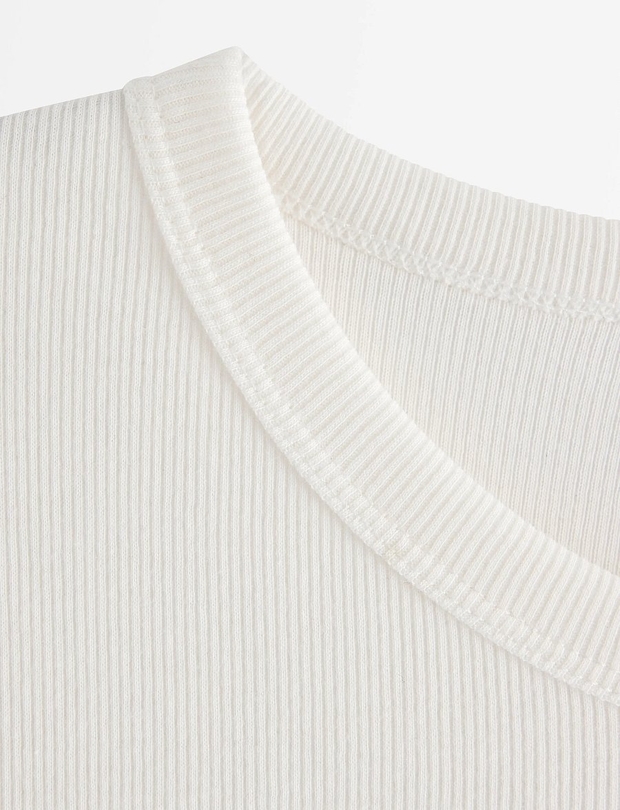 Lindex - Short-sleeved ribbed top - t-shirts - off white - 5